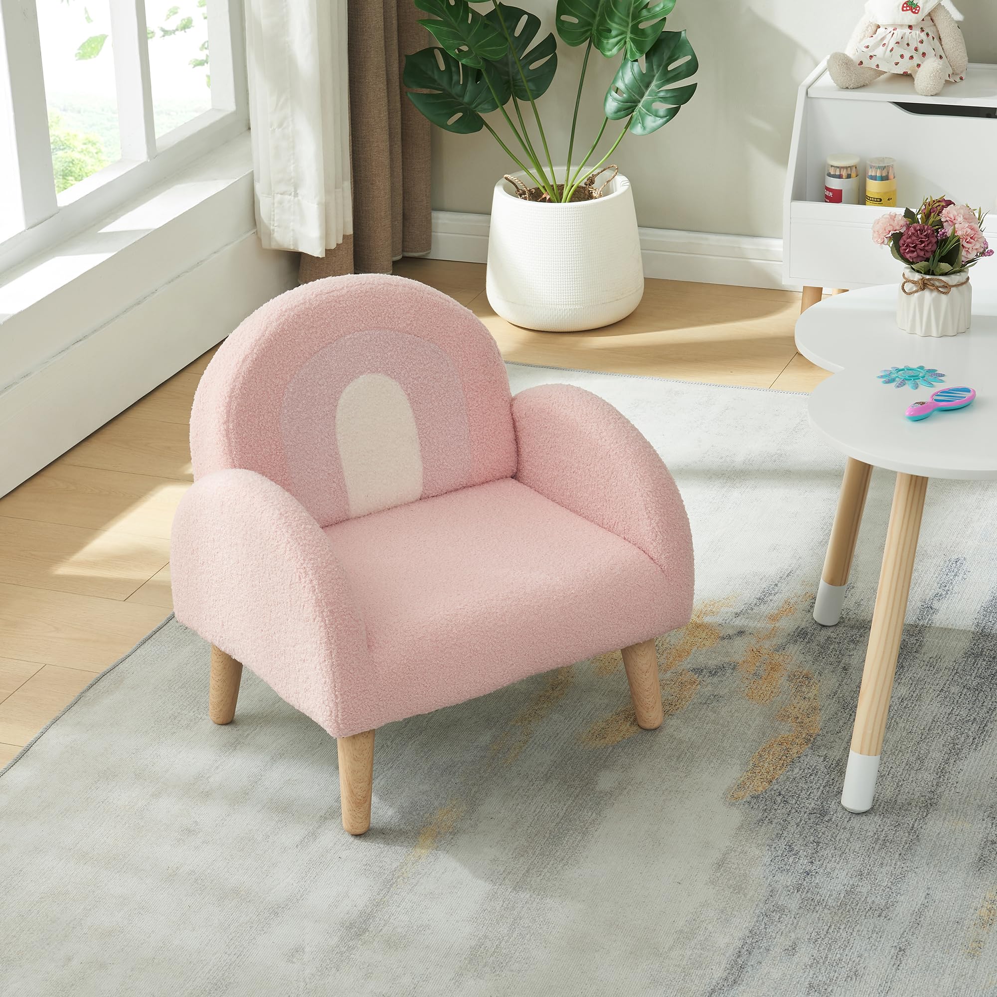 [en.casa] Kindersessel Sorreindi Kinderstuhl ab 2 Jahren Polstersessel max. 45 kg Teddy Sessel Leseecke 50 x 50 x 45 cm Rosa