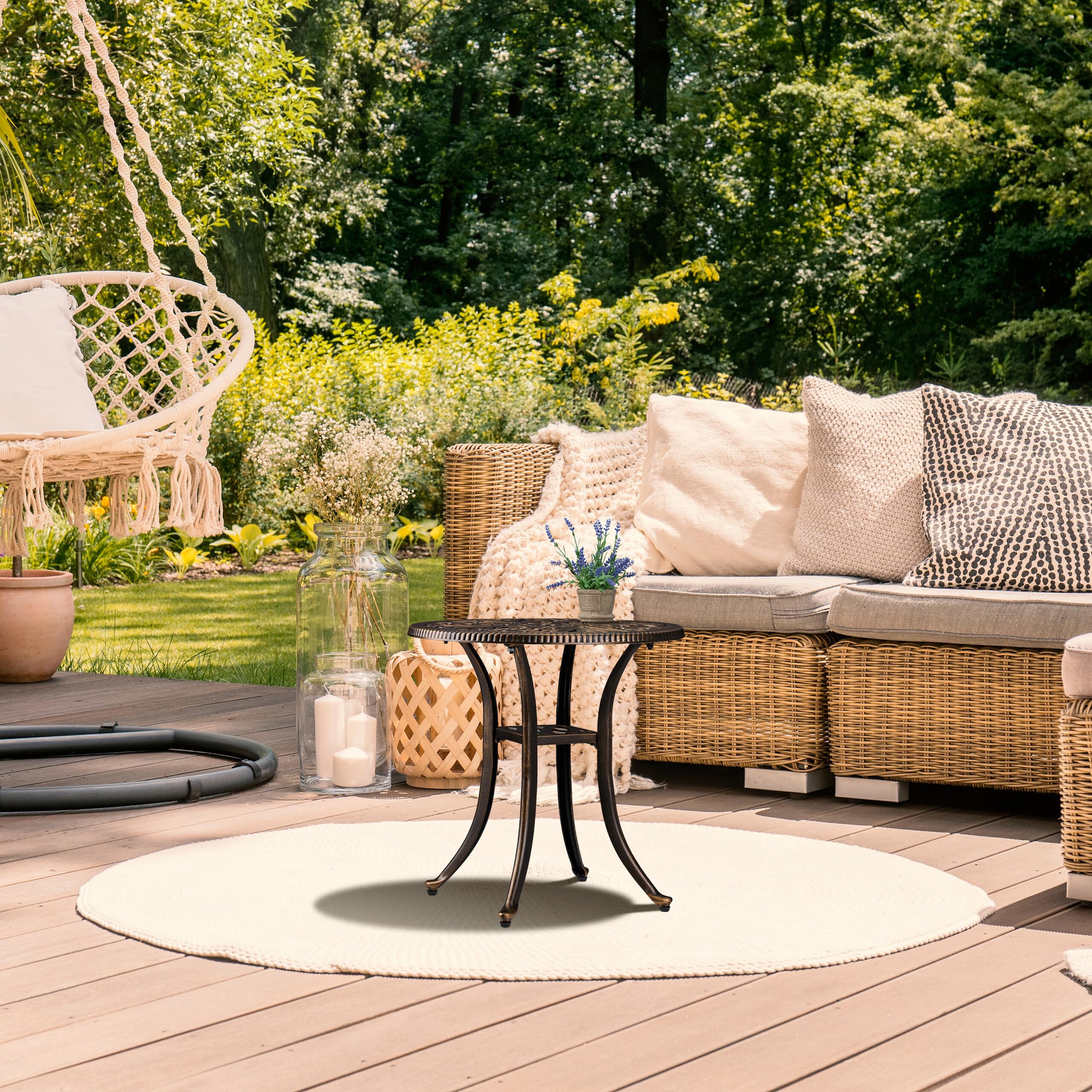 Relaxdays Tavolino da Giardino, Tavolo Rotondo da Balcone, HxD: 53x53 cm, Mobile in Alluminio da Esterno, Nero Bronzo