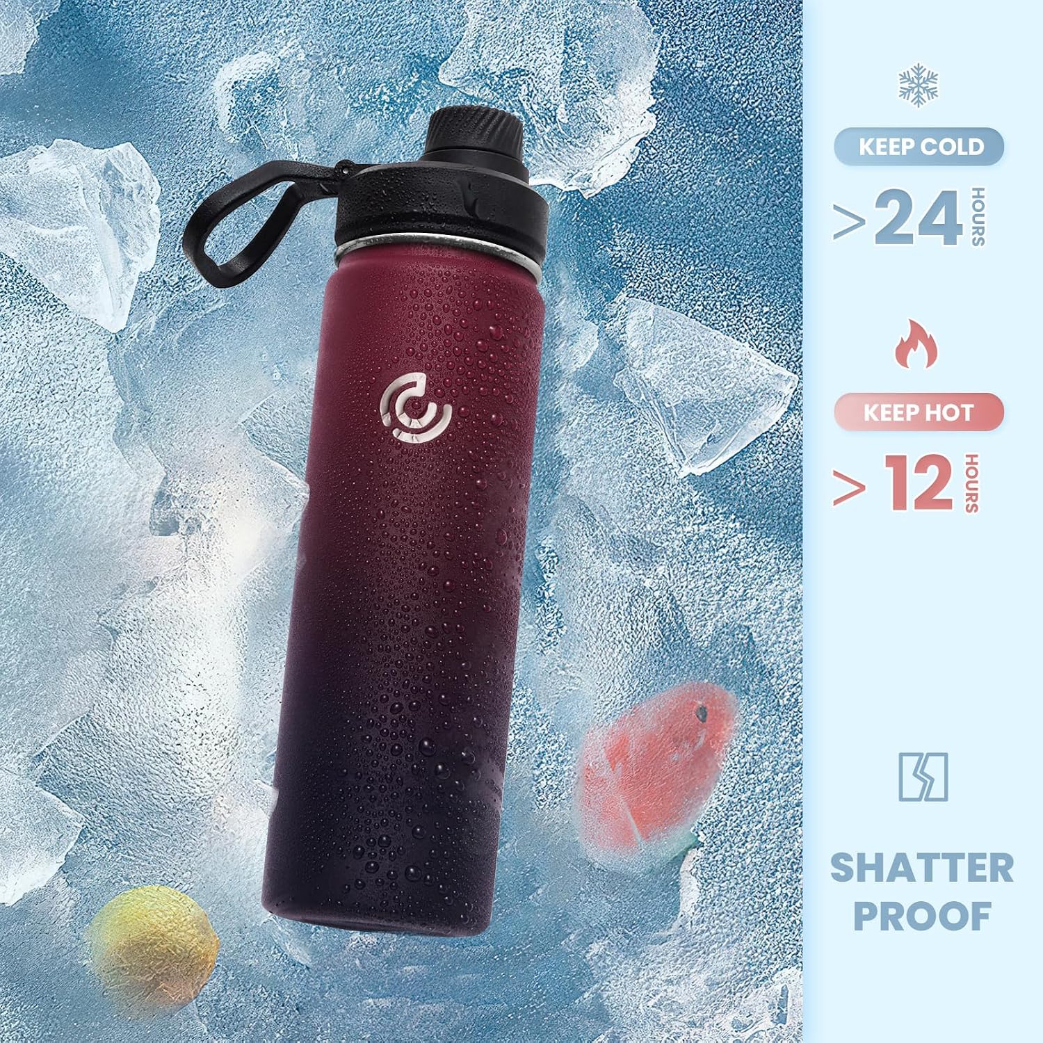 Sports Water Bottle 22oz, Insulated Water Bottle with Handle,Stainless Steel,Simple Modern,Suitable for Travel, School, Boy, Girl(Midnight)