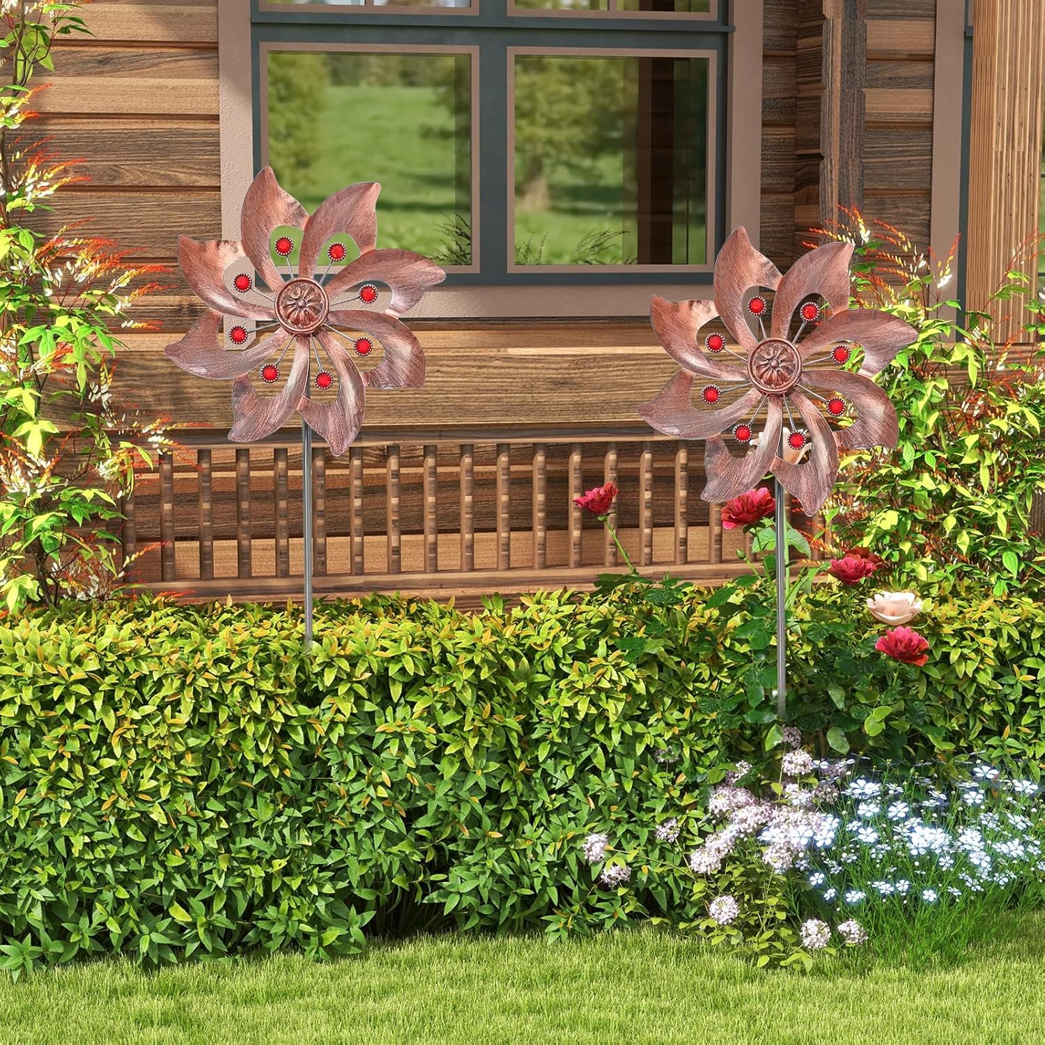 Outdoor Wind Spinner, 37.4 x 9.44 Inch Metal Kinetic Windmill, 360° Waterproof Garden Wind Sculpture Yard Art Decor for Lawn & Patio (Brass)