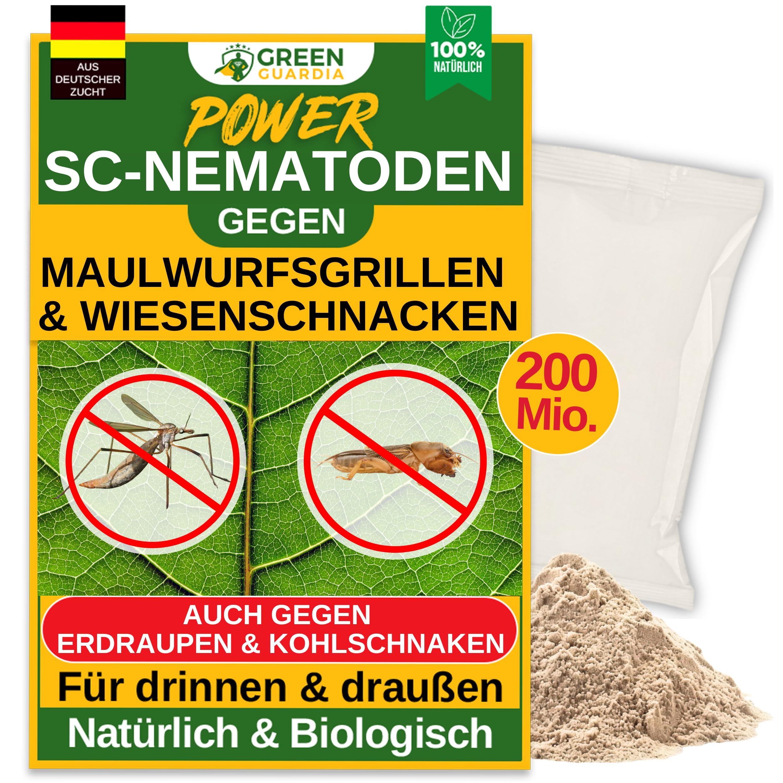 GREEN GUARDIA Nematodos Super SC contra grillos topos, cachimbas de prado y pulgas – 200 millones (400 m²) – agente biológico para combatir eficazmente los grillos topos, sin productos químicos –