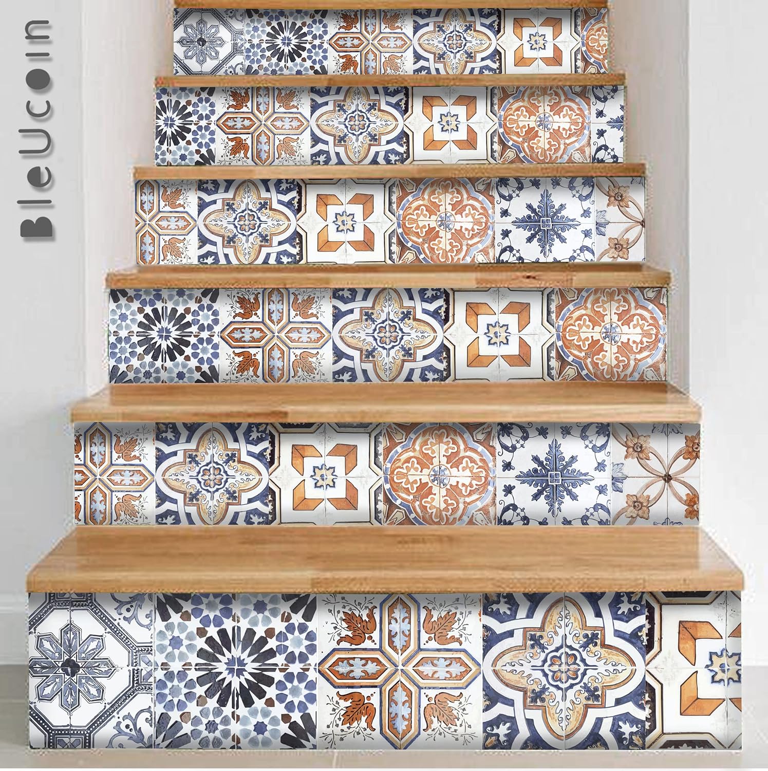 Bleucoin Madrid Encaustic Peel and Stick Tile Stickers Vinyl Self-Adhesive Backsplash for Kitchen & Bathroom Water-Resistant & Removable Tile Decals for Instant Makeover (8" x 8" (Pack of 44))