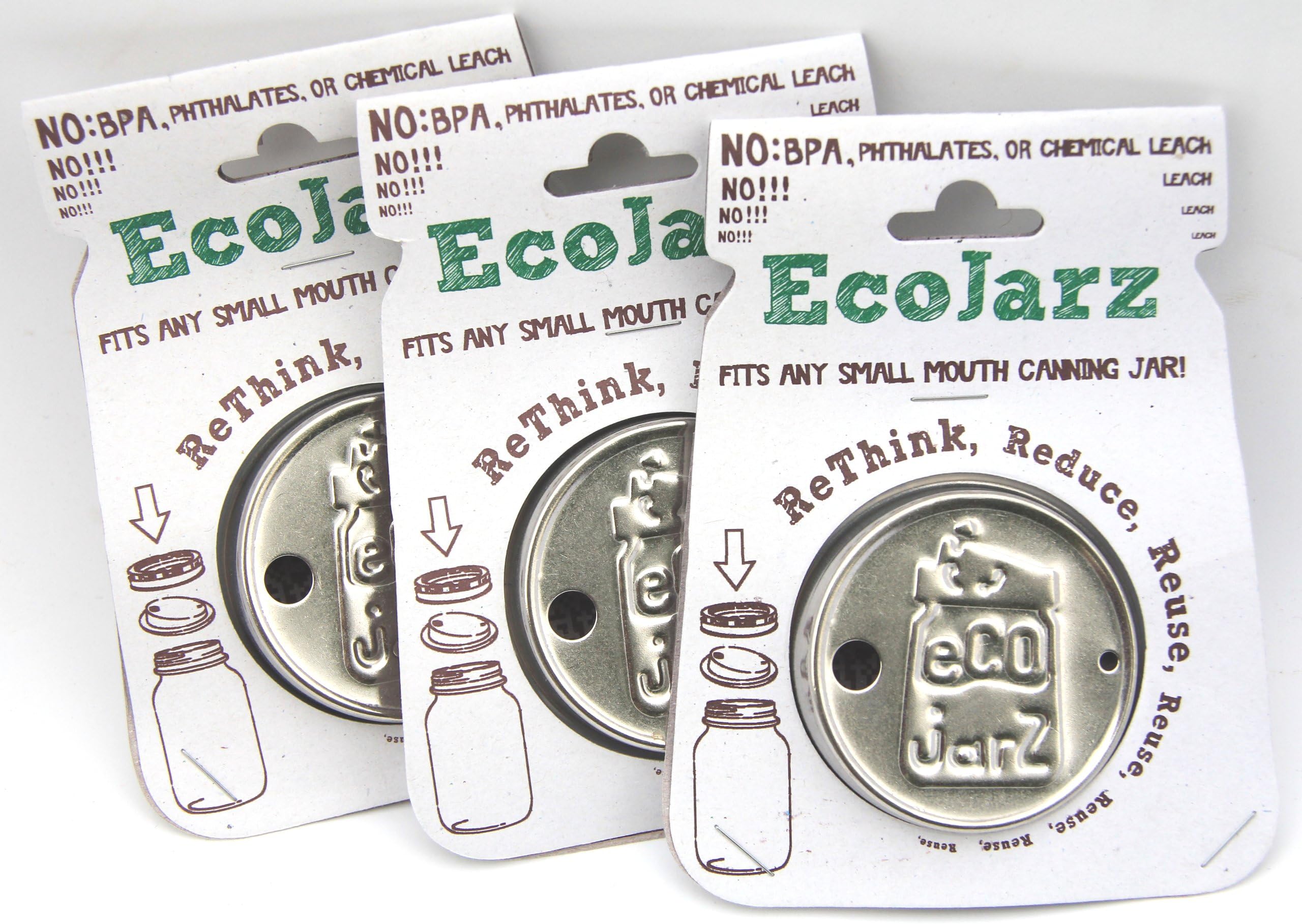 3pack Ecojarz Stainless Steel Drinktop for Regular Mouth Canning Jars