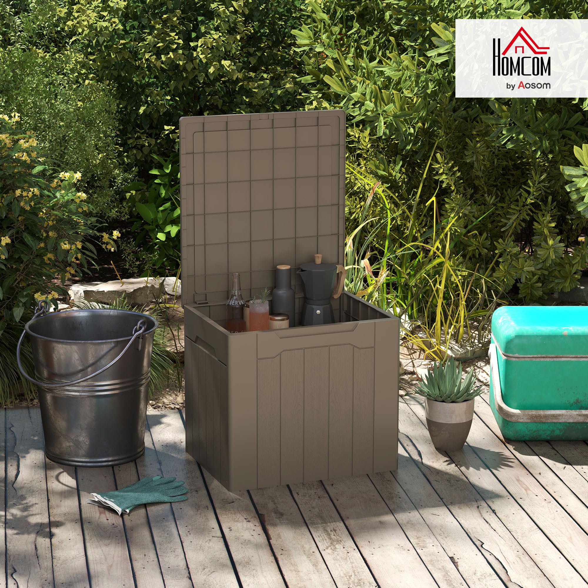 HOMCOM 107L Outdoor Balkon Gartenmöbel Aufbewahrungsbox mit Schlossloch, Kunststoff-Aufbewahrungskoffer mit Deckel und Seitengriffen, wetterbeständig, große Truhe, sicher und sicher für Terrasse,