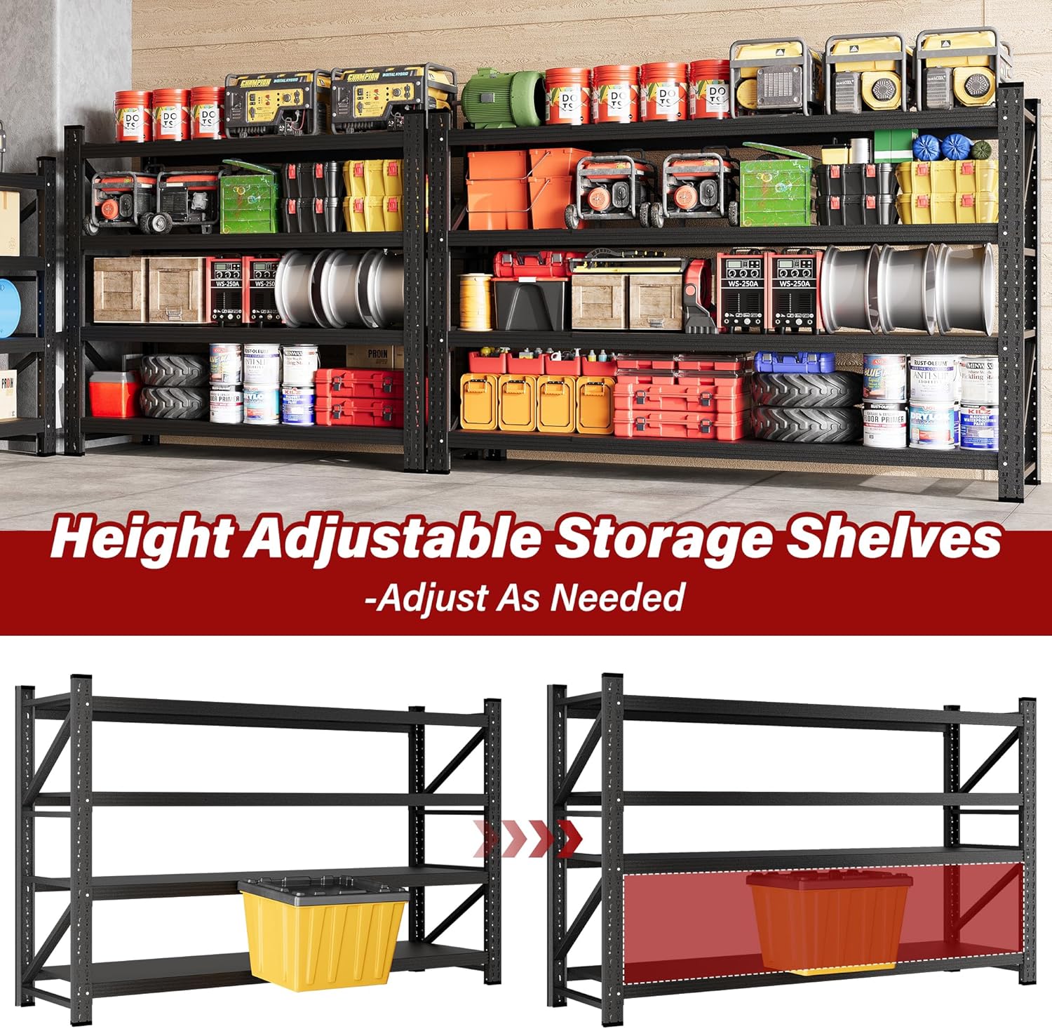 48" Wide Heavy Duty Garage Shelving Units,3000LBS 24 Deep Storage Shelves,Metal Garage Shelves,Large Storage Rack,Steel Shelf,Industrial Shelving for Shop,Warehouse,Basement,48" W x 24" D x 70" H