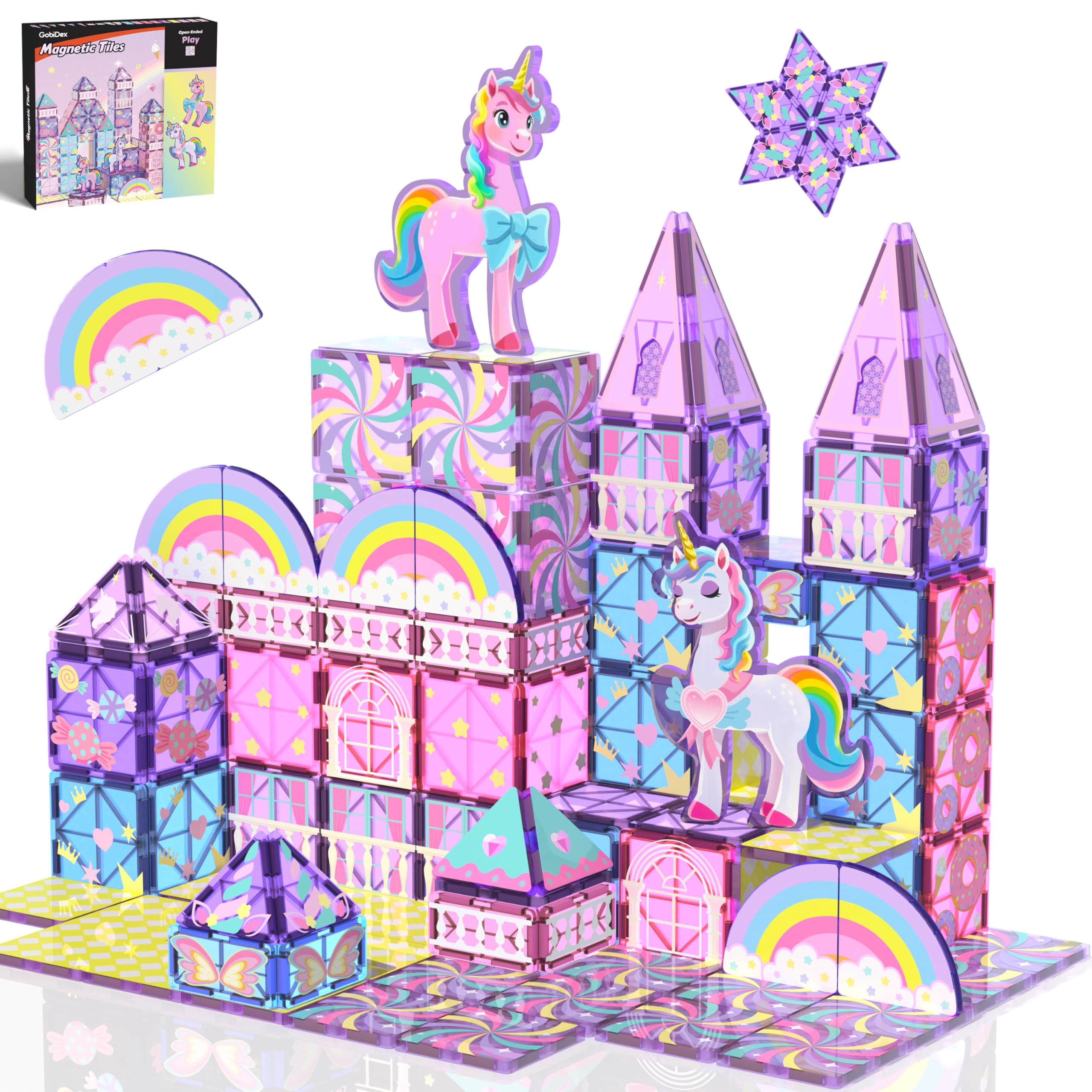 GobiDex Magnetic Building Blocks Unicorn Toys for Girls, Princess Magnetic Tiles Building Toys for Kids Ages 3-5 4-8, STEM Sensory Toddler Game Birthday Gift for Girls Boys Ages 3+