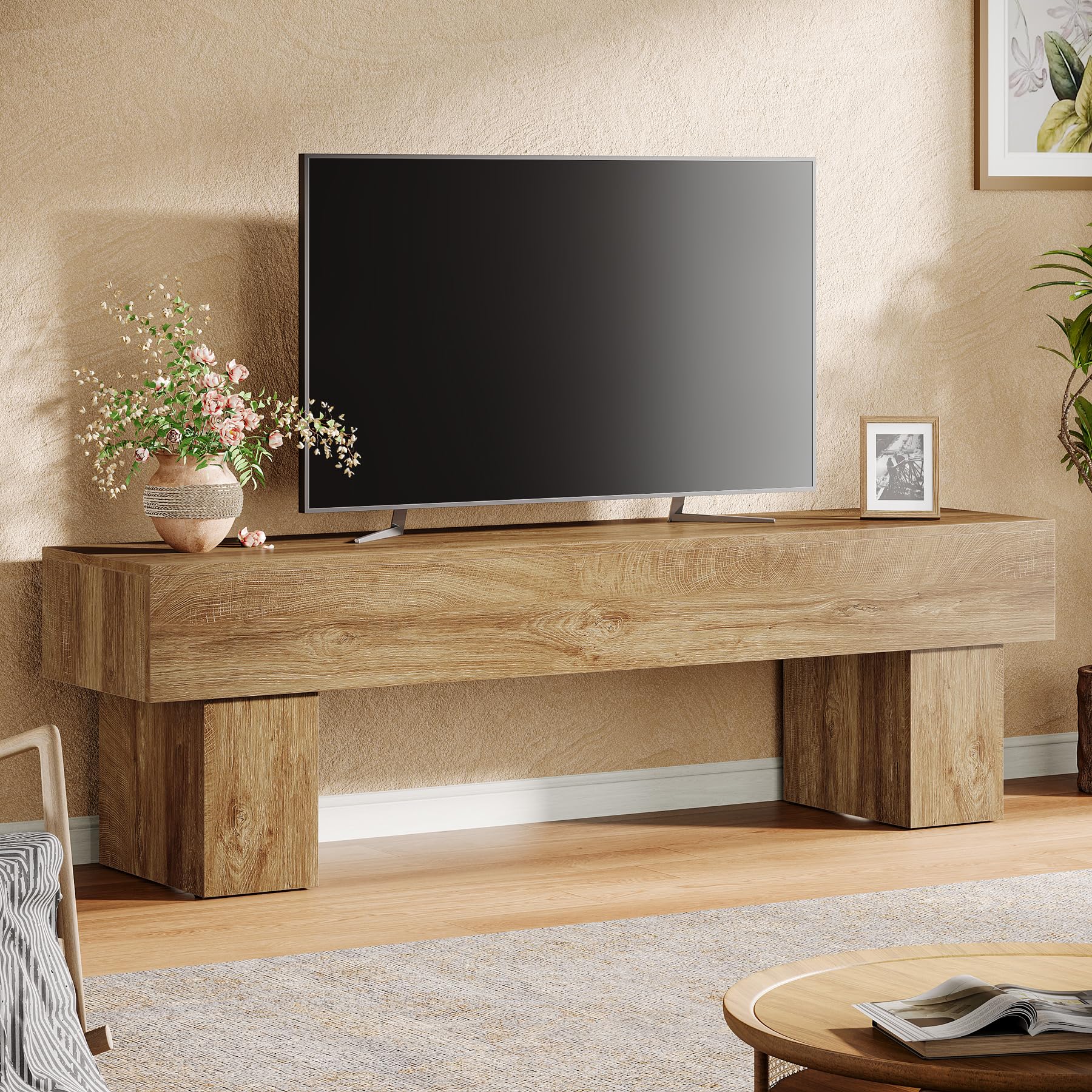 Tribesigns Mobile TV da 160 cm, mobile multimediale in stile rustico, mobile TV basso per soggiorno, Tavolino Porta TV lungo per televisori da 55/60/65 pollici
