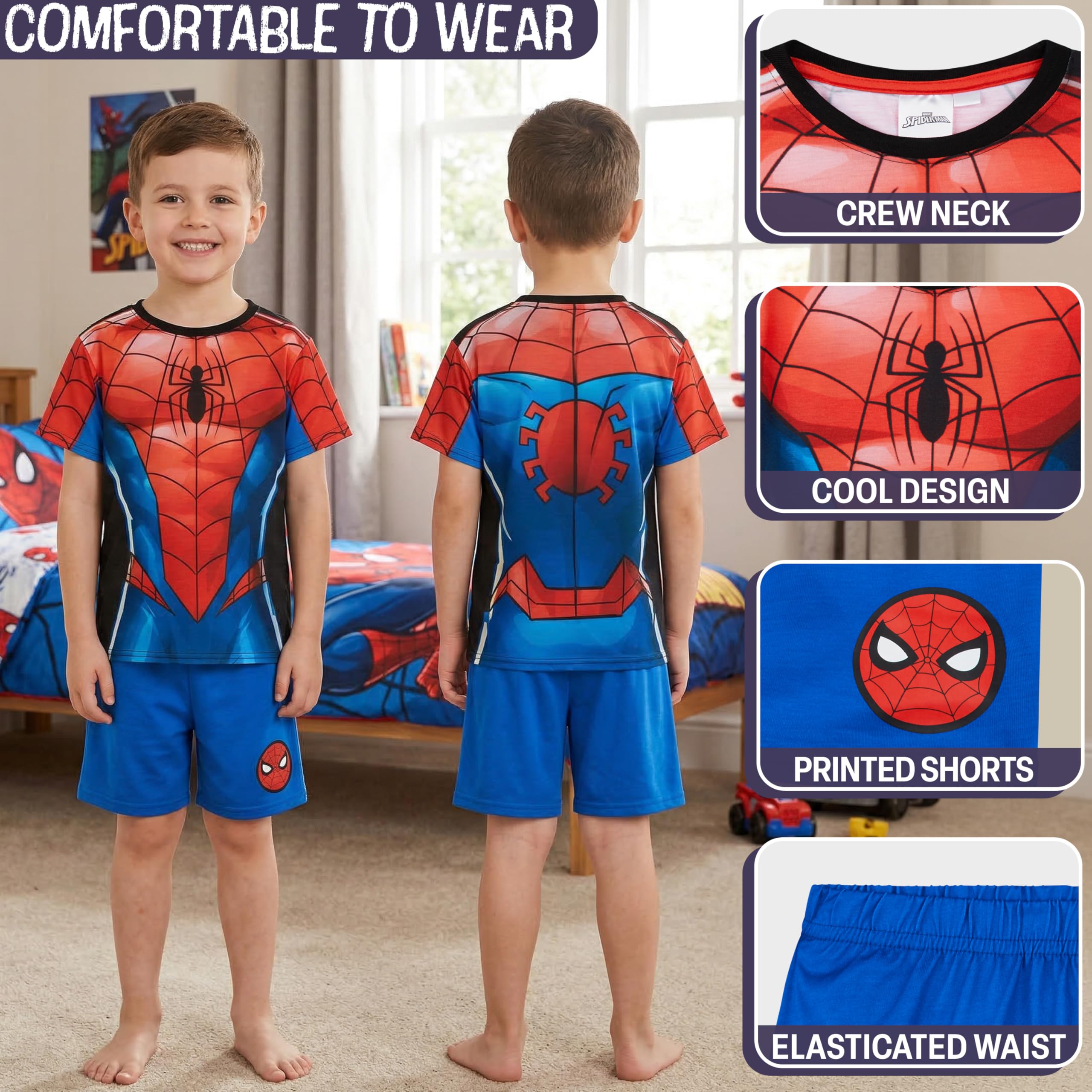 Marvel Spiderman Spidey y Sus Amigos Pijama Niño Conjunto Verano Camiseta Manga Corta Pantalón Corto Ropa Dormir Regalo