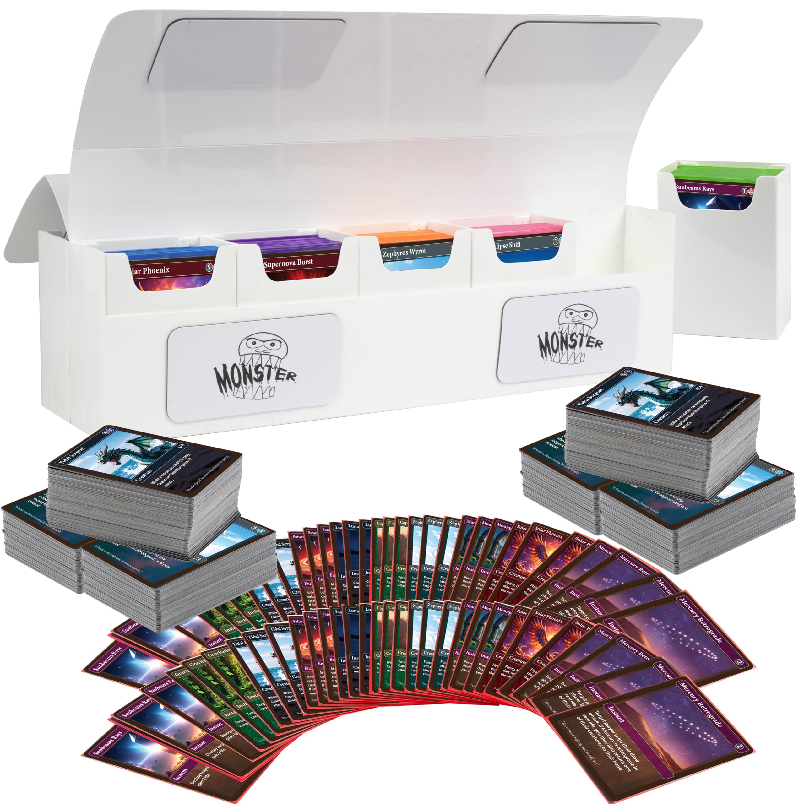 - Magnetic Deca 10 Deck Box- White, Holds 750 TCG Cards, Self-Locking Closure- Compatible with Pokémon, MTG Magic: The Gathering, & Yu-Gi-Oh | Fits Standard & Small Size Trading Cards