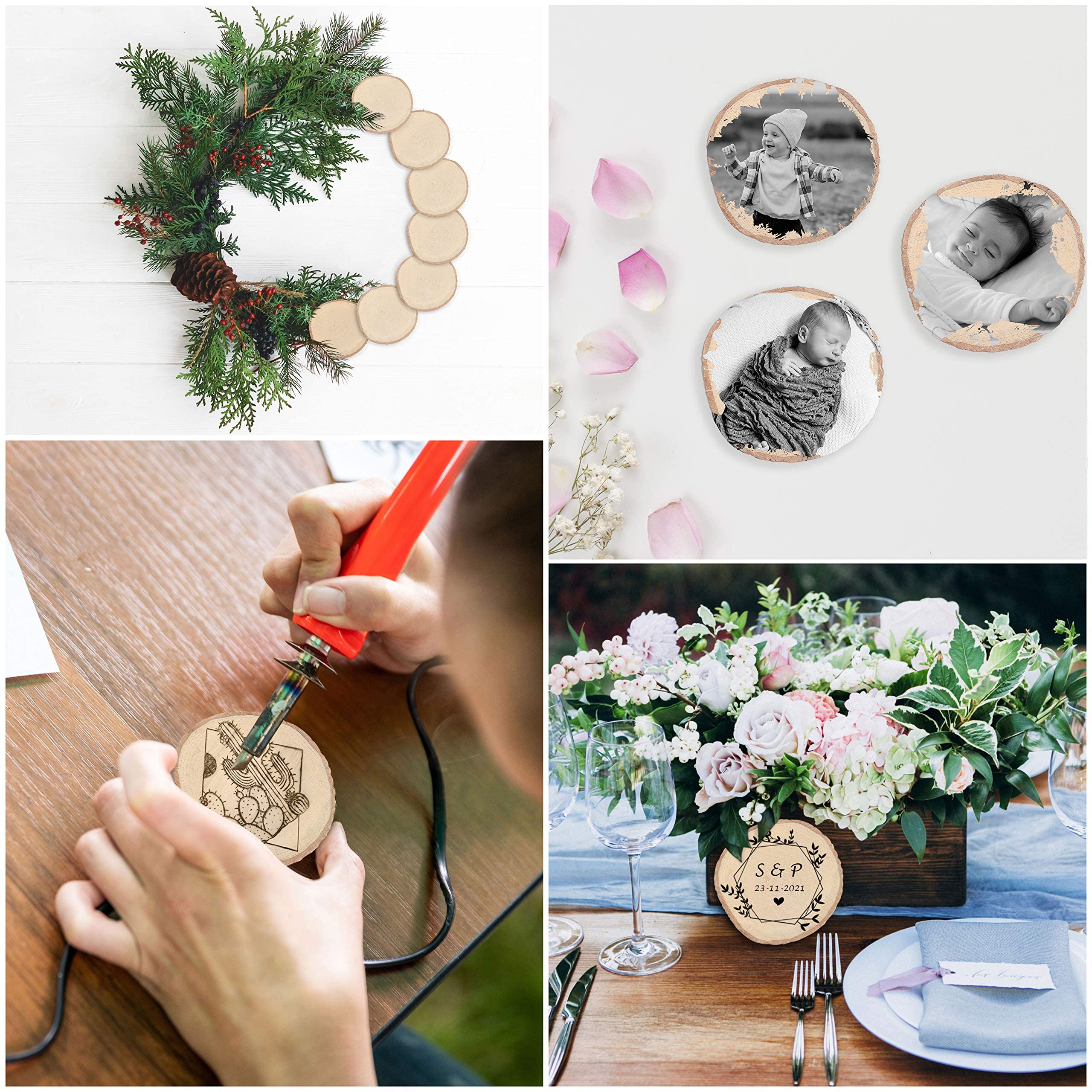 Kurtzy Natürliche Runde Holzscheiben zum Basteln (50er Pack) - 3-5cm Durchmesser - Holzscheiben Rund mit Rinde und Ohne Loch - Holzschilder zum Beschriften für DIY Kunst und Weihnachtsschmuck