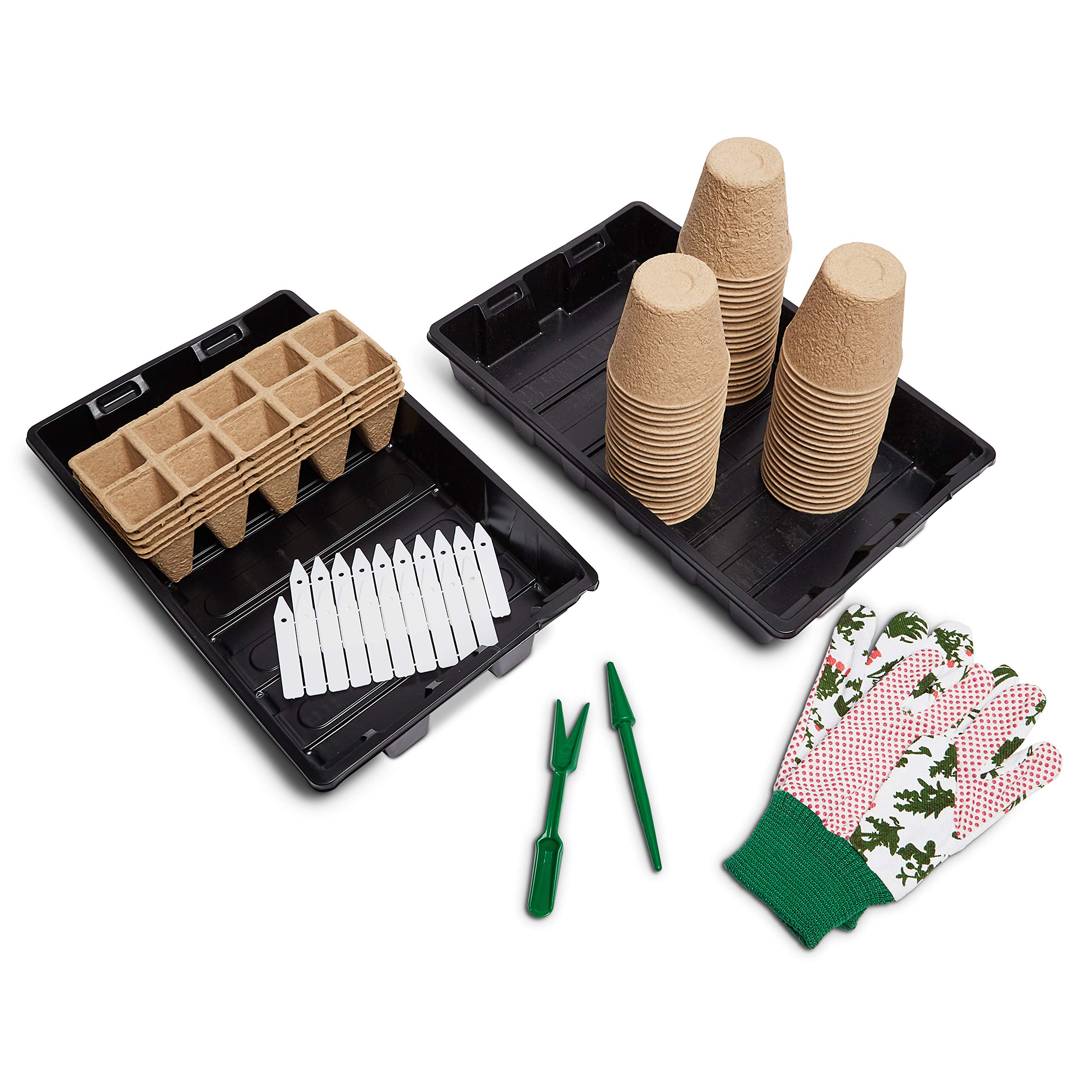 HEROAH 3" Circle Peat Pots - Set of 54-5 Seed Starter + 2 Planter Trays - Bonus 20 Markers, Gloves, Tools - Germination - No Transplant Shock - Sapling/Plant - Eco-Friendly/Biodegradable