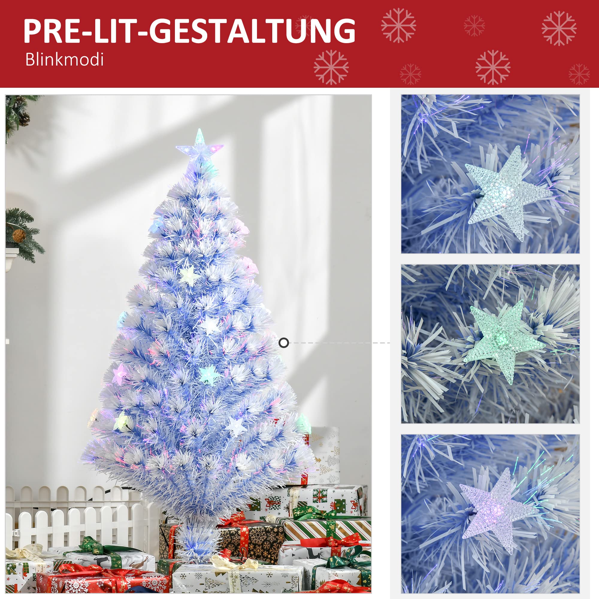 HOMCOM Künstlicher Weihnachtsbaum 120 cm Christbaum mit LED Weiß+Blau
