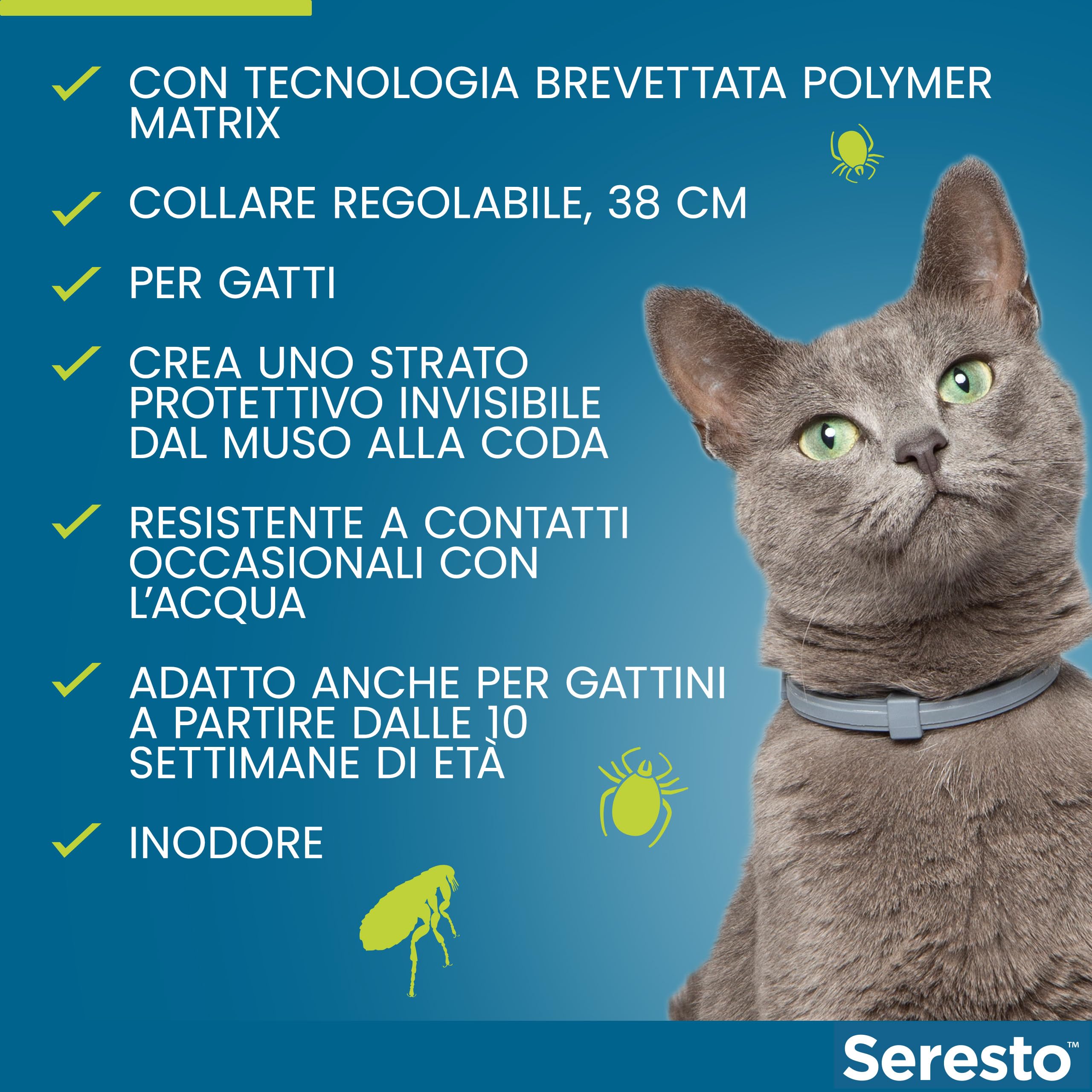 Seresto collare antiparassitario per gatti. Elimina pulci e zecche, fino a 8 mesi di protezione, Il pacchetto può variare