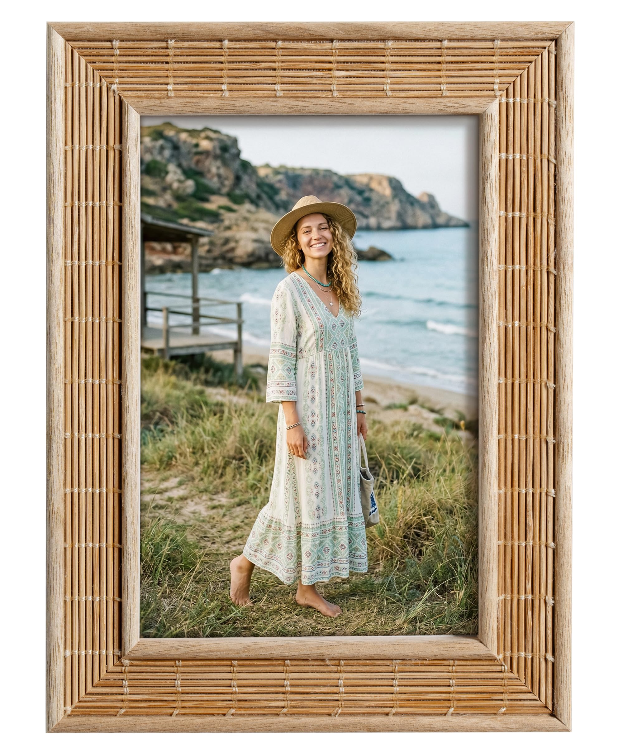 Afuly 6x4 Photo Frames Boho Bamboo-Woven Minimalist 4x6 Picture Frames