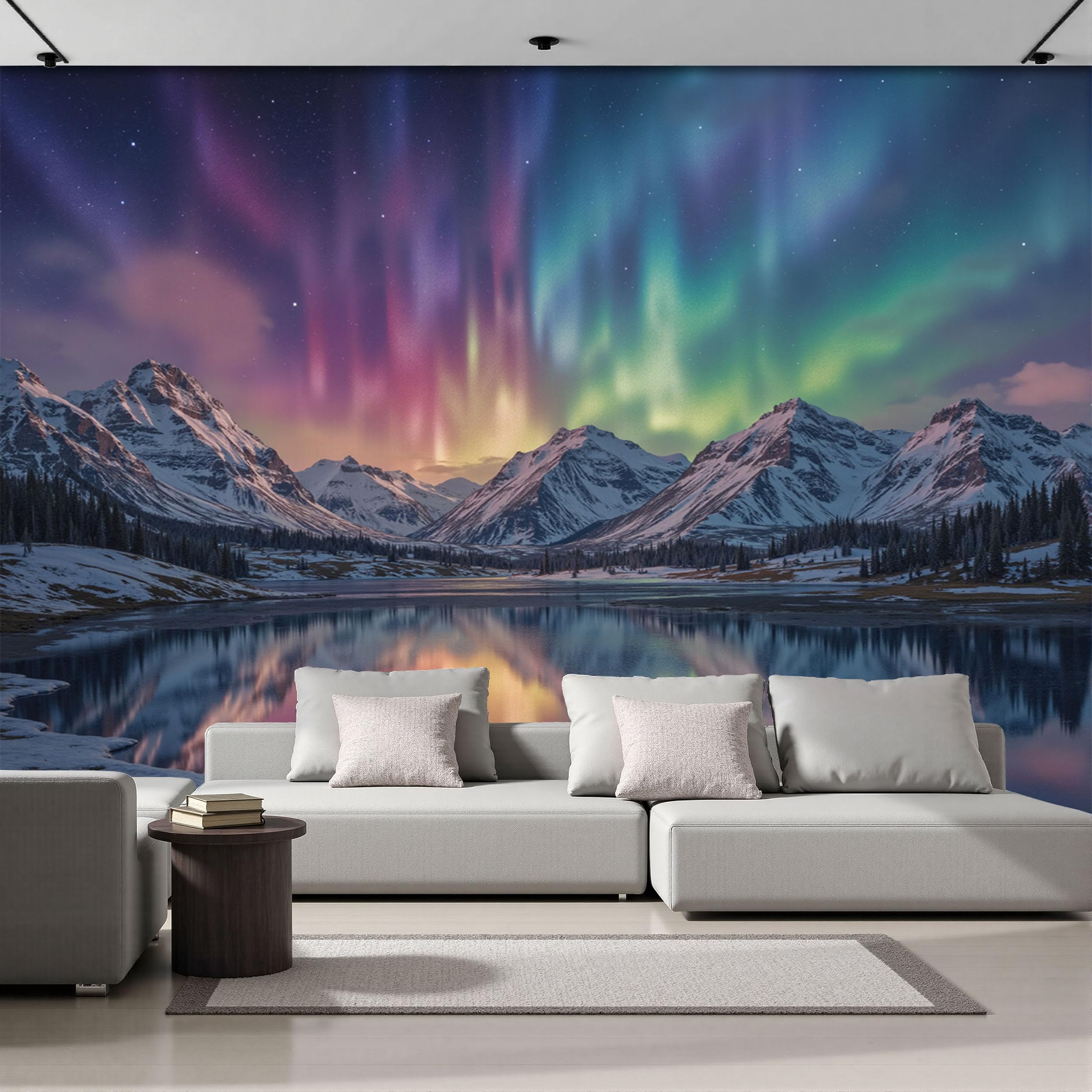 Papier Peint Panoramique Salon et Chambre Motif Montagnes Coloré