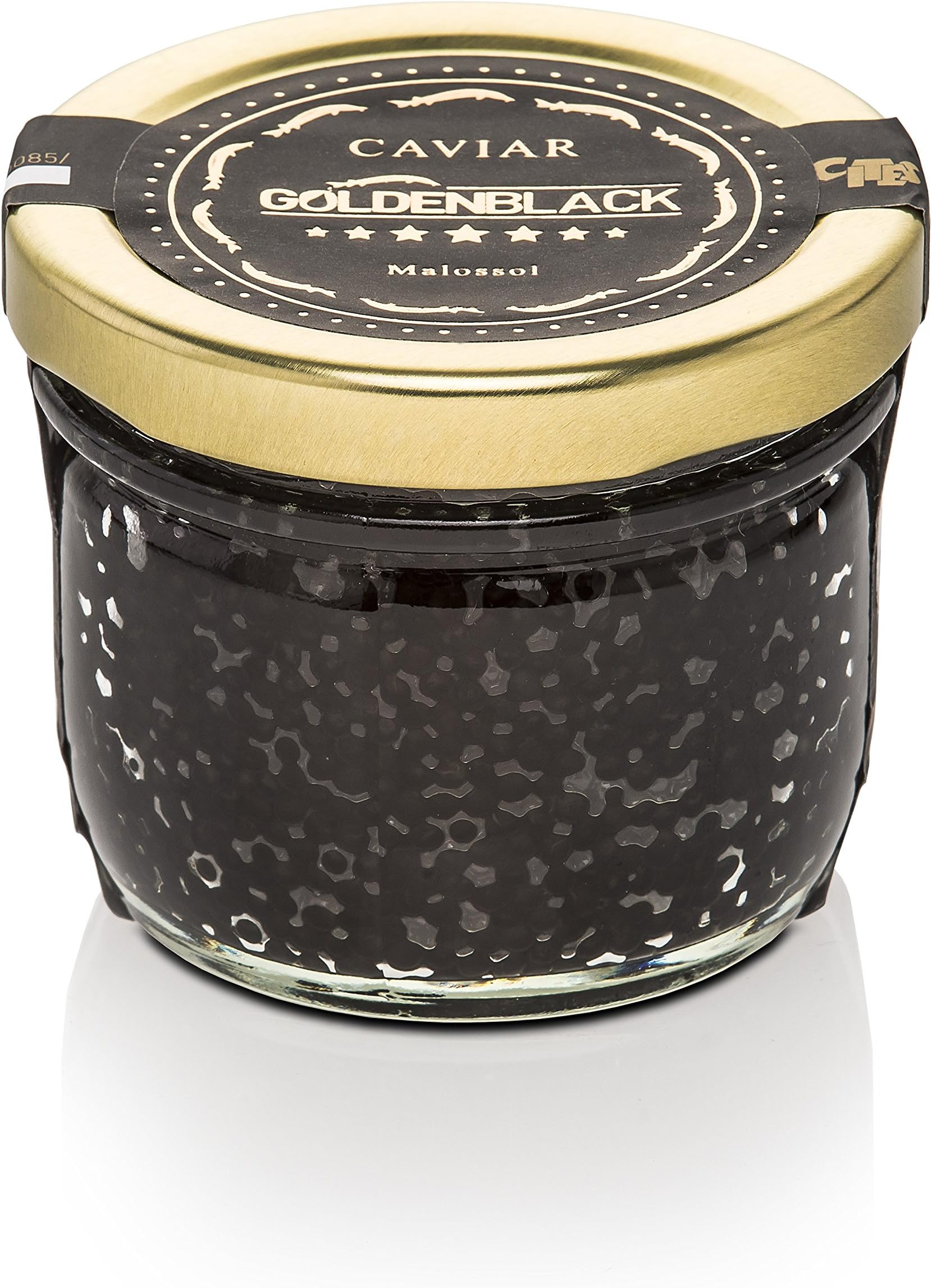 AOLDHYY Siberian Sturgeon Caviar, Golden Black Caviar 1x 100g/3.53oz Glass Jar inside Gift Container