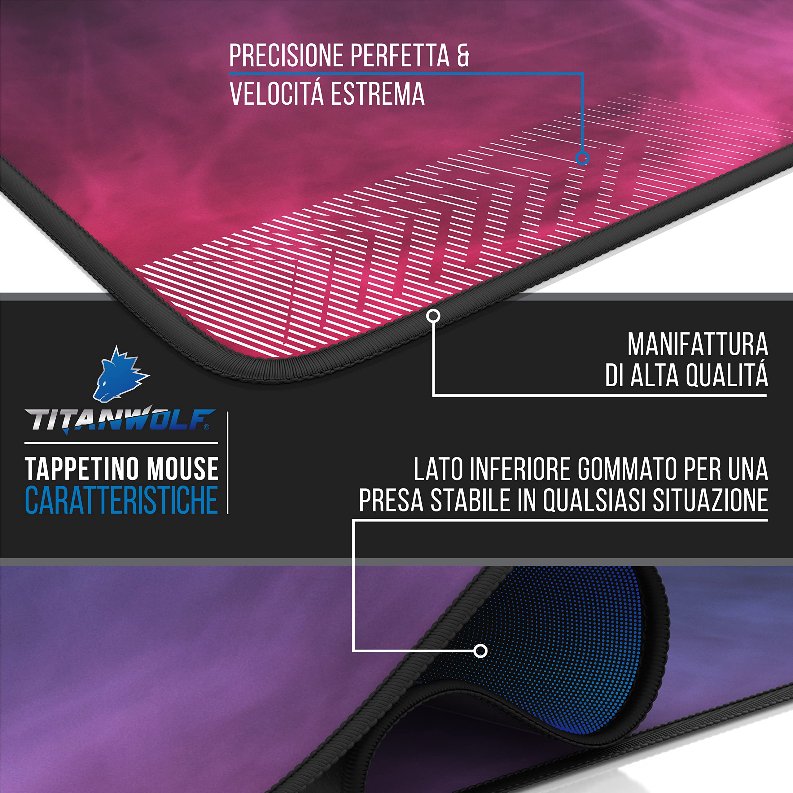 TITANWOLF - Grande Tappetino Mouse da Gioco - XXXL Oversize Mousepad - Dimensione 1200 x 600 mm - XXL Formato Oversize da scrivania e Tavolo - per Mouse e Tastiera