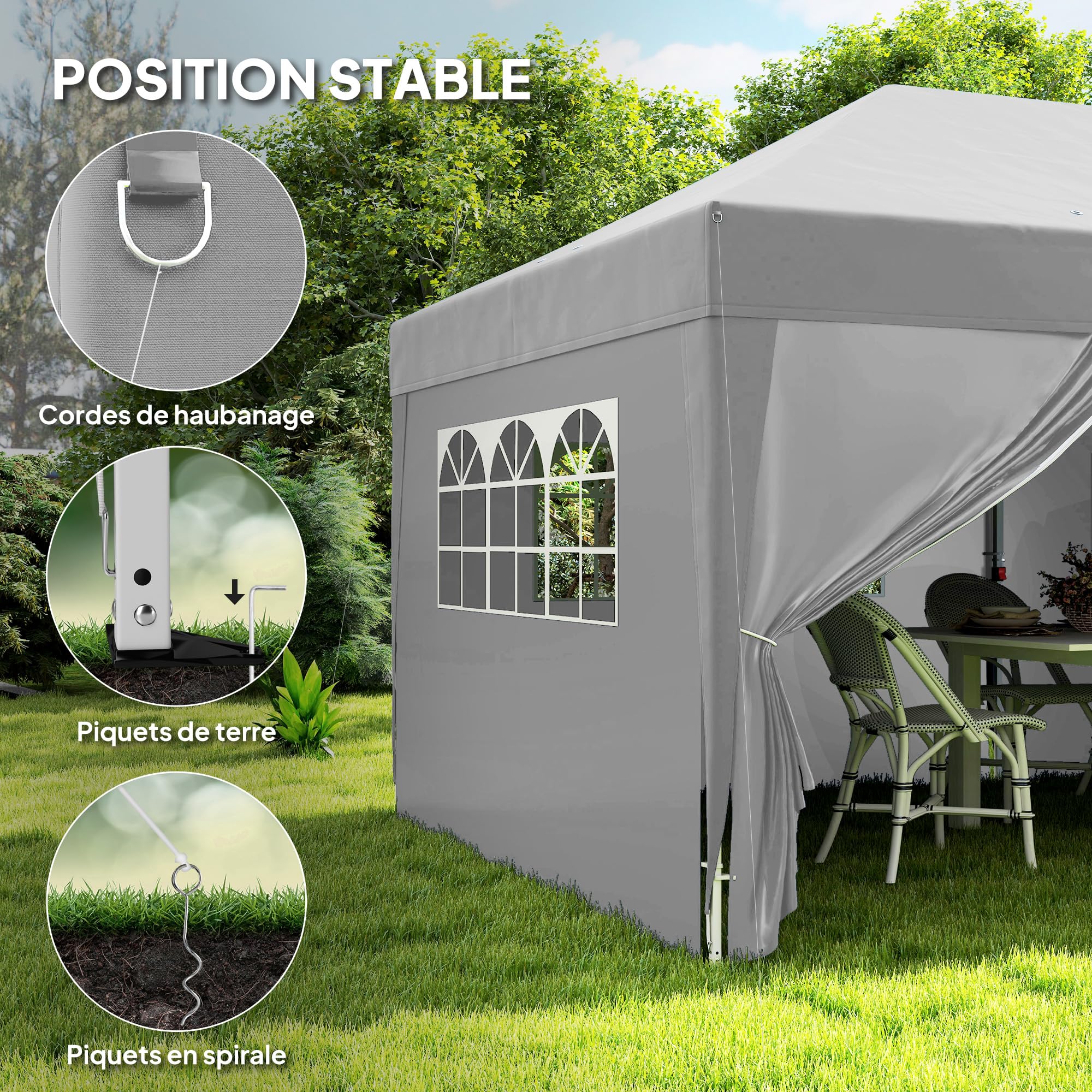 Outsunny Tonnelle de Jardin Exterieur tonnelle Pliante 3 x 6 m Pop-up avec 6 parois latérales, Trous de Drainage, Sac de Transport Inclus, Barnum Pliant pour Camping Festival Mariage, Gris