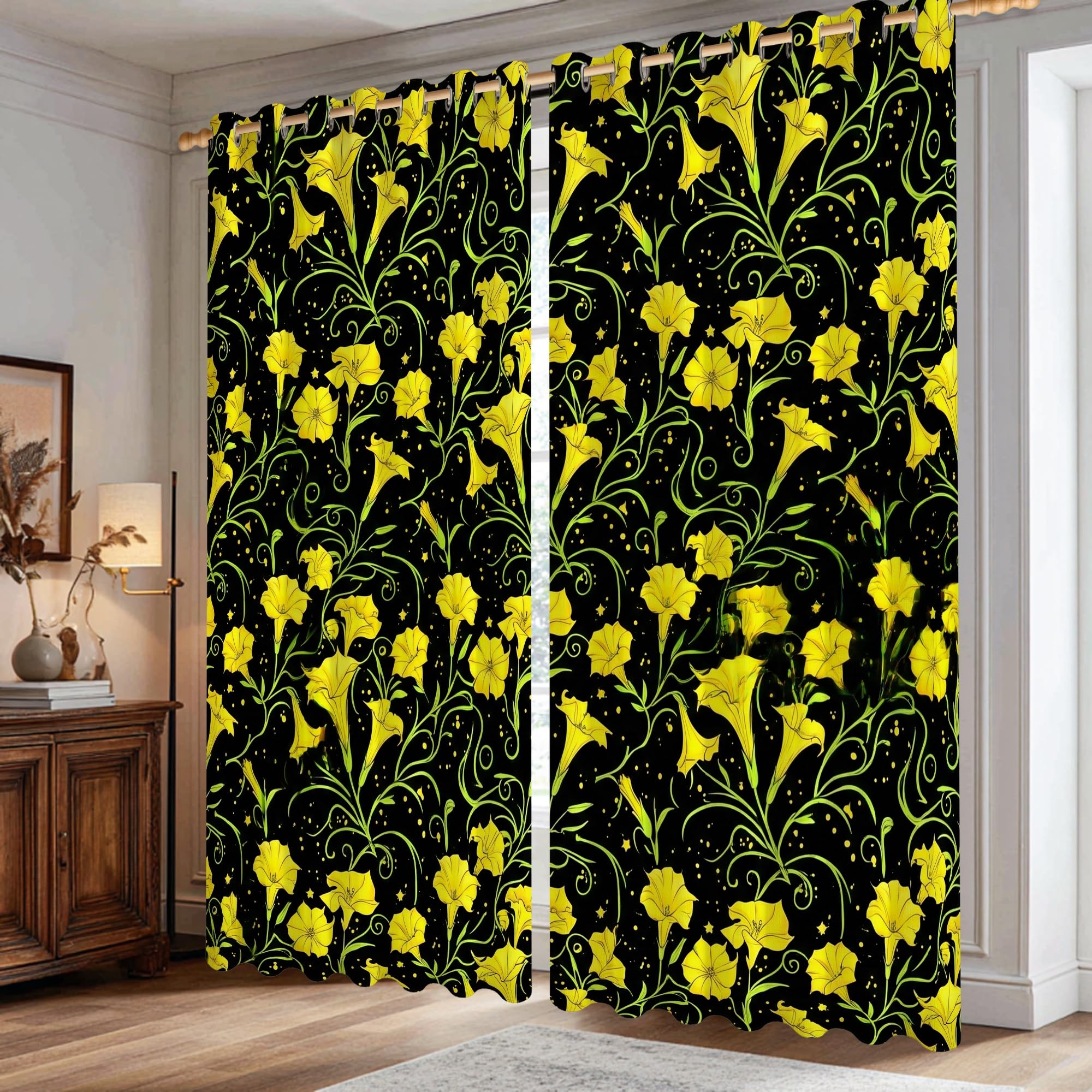 Rideaux occultants contre la chaleur et le vis-à-vis motif floral jaune 106 x 213 cm