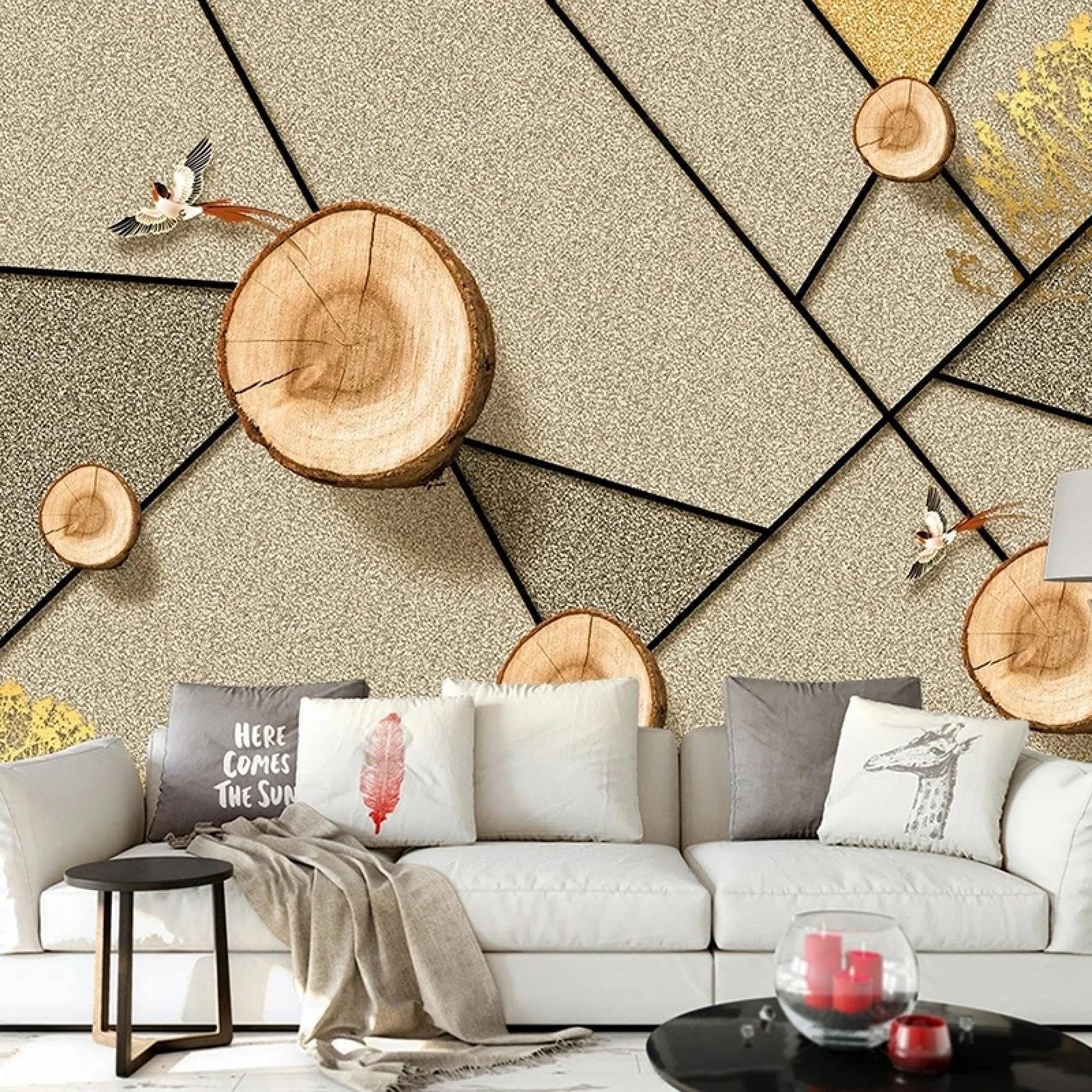 Malowidła ścienne 3D tapeta do salonu abstrakcyjna reliefowa drewno geometryczne okładziny ścienne sypialnia sztuka dekoracja ścienna