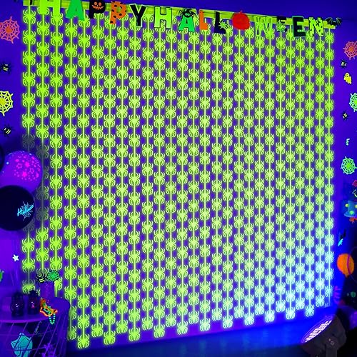 Miniatura 12 de Decoraciones de fiesta de Halloween, paquete de 2 cortinas de flecos de papel de aluminio de oropel de araña naranja, morado y negro, para cabina de