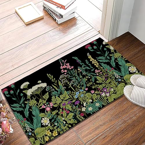 Miniatura 2 de TUBAMQ Tapete para puerta de entrada, hierbas y flores silvestres, decoración de primavera, tapete de bienvenida antideslizante, tapete decorativo