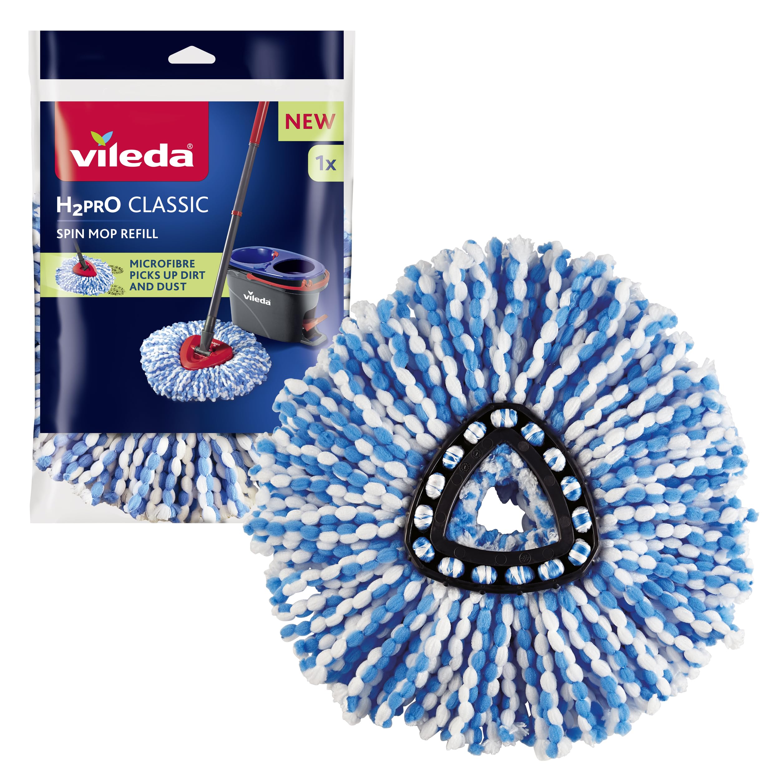 Vileda H2PrO Spin Mop Ricambio | Fiocco resistente in microfibra I Rimozione dello sporco ostinato | Facile da applicare | Lavabile in lavatrice | Per tutti i pavimenti