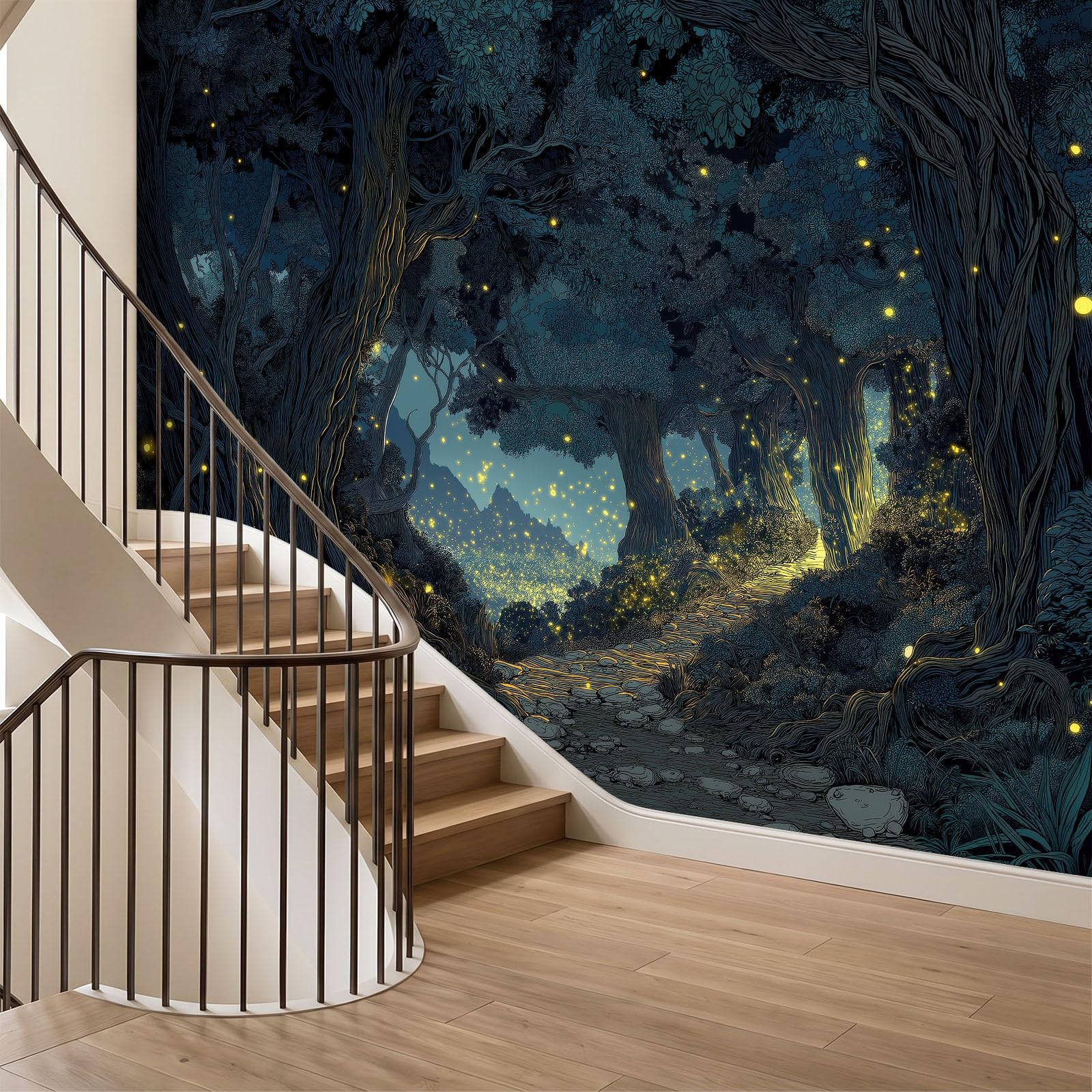 Fantasy Natura botaniczna tapeta 3D - fototapeta 3D, szer. 200 x wys. 140 cm – magiczny las, tapeta ścienna, tapeta na fizelinie, zielony las, tapeta z motywem, dekoracja ścienna dla dziewcząt i