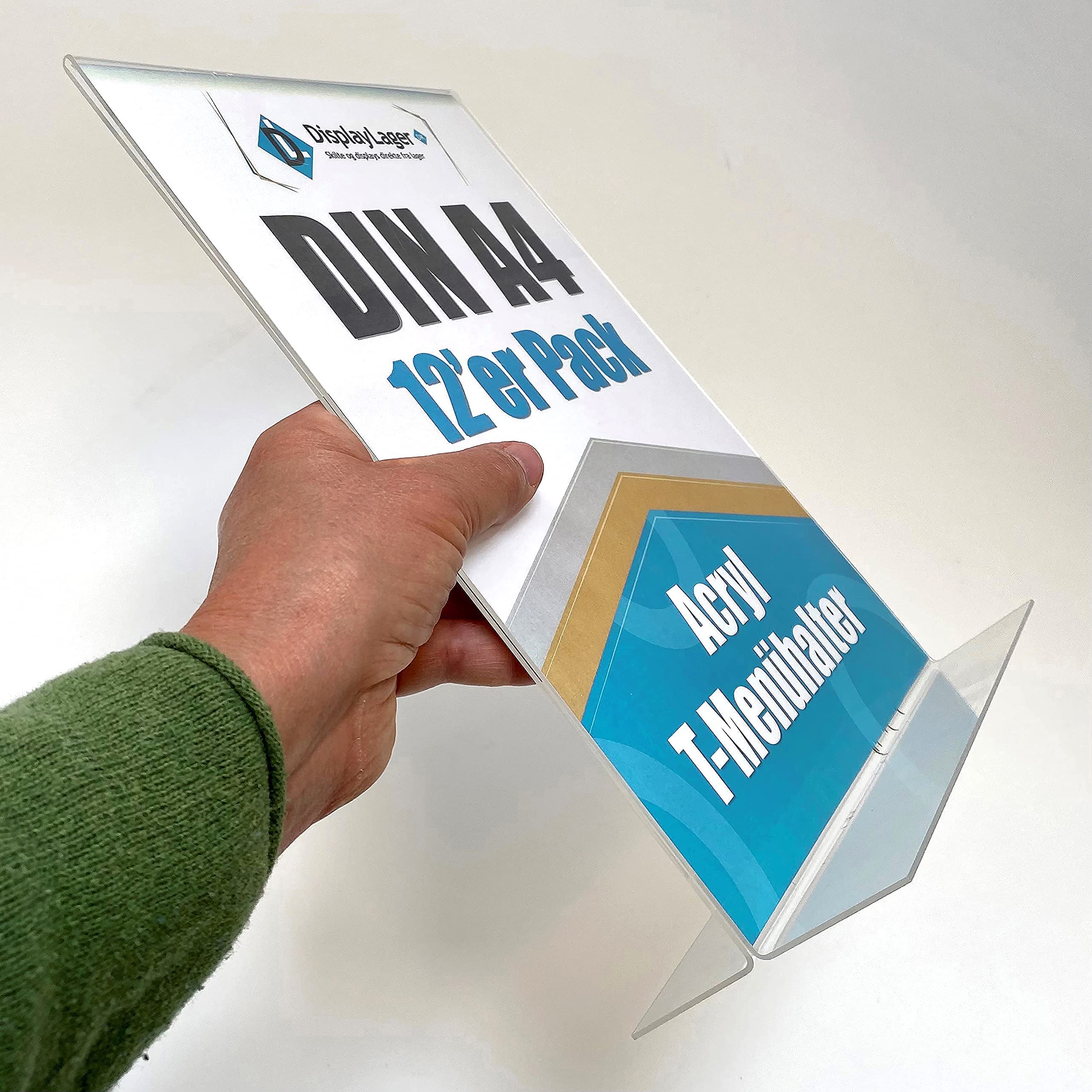DisplayLager - 12 Pezzi A4 Porta Messaggio Orizzontale, plexiglass / acrilico, portadepliant da banco