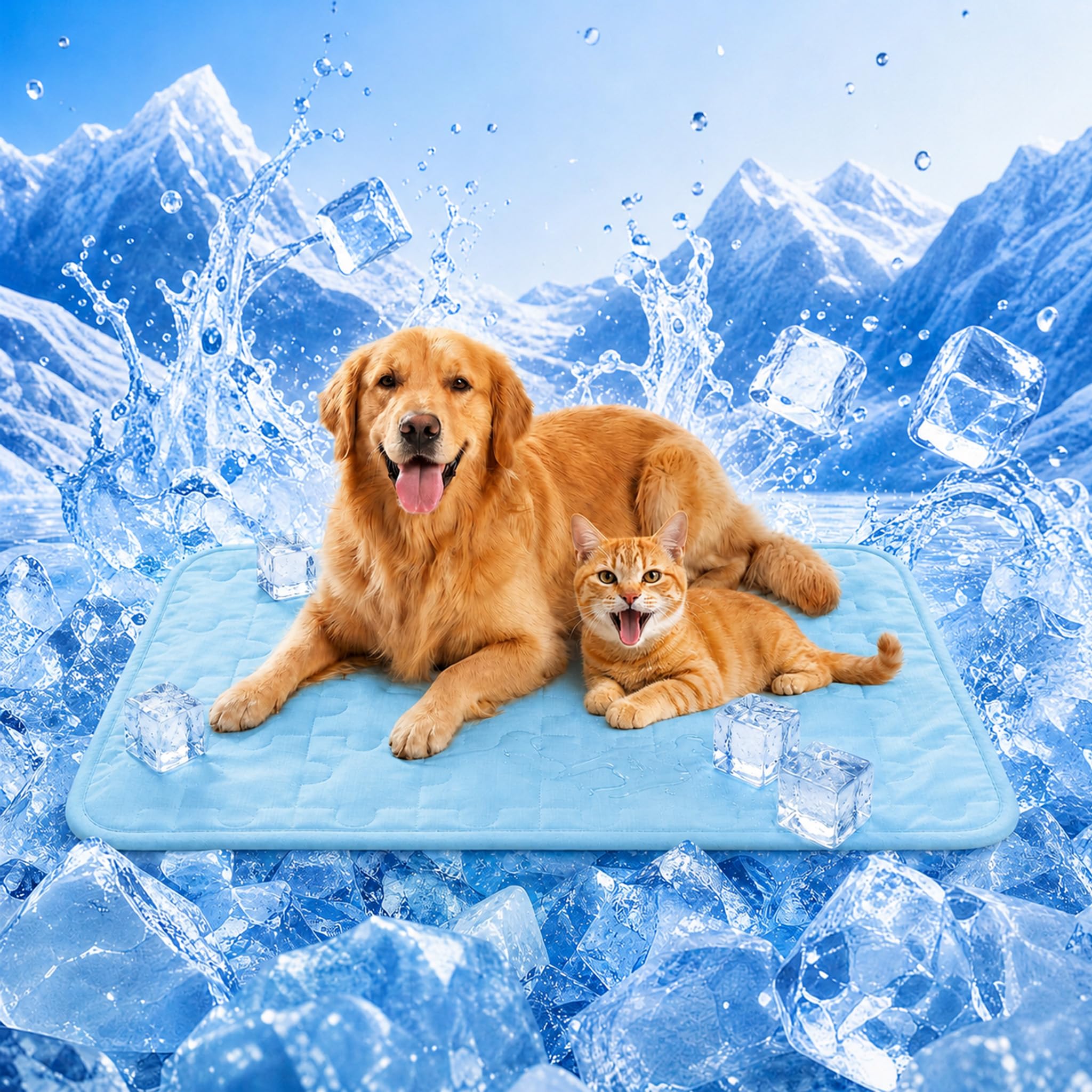 Petmorning Dog Cooling Mat, Large Durable Cooling Pet Mat for Medium Large Dogs - Machine Washable Non-Toxic Ice Cooling Pet Blanket Pad Mat for Home Park Beach Indoor Outdoor (Blue, L(91×58cm))