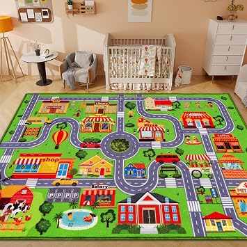 Kids Carpet Playmat Rug, Car Play Mat Carpet, Extra Non-Slip Traffic Road Rug for Kids, City Map Educational Car Mat for Playroom Boys Bedroom Classroom 150X100 CM, Classic