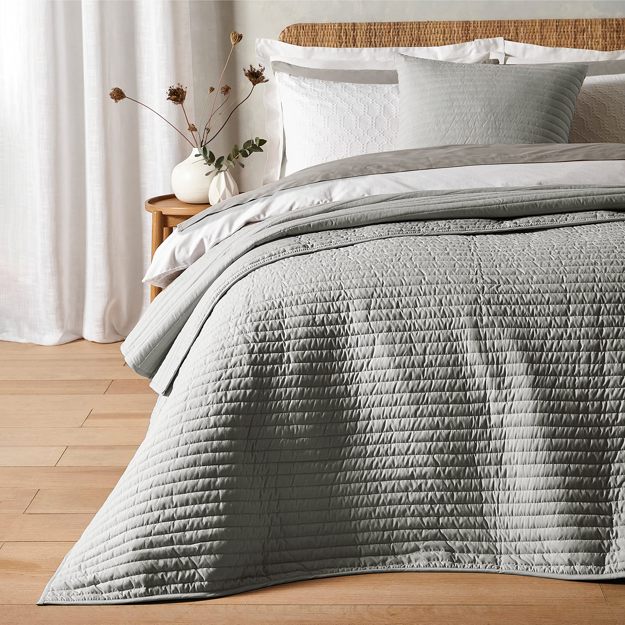 B&Q -  Bedroom Quilted Lines 220X230Cm Bedspread Silver Grey