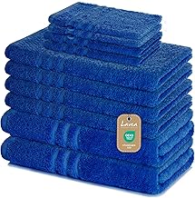Lavea Lot de 10 Serviettes Elena – 100% Coton – 4 Serviettes, 2 draps de Bain, 2 Serviettes invité, 2 Gants de Toilette – Doux, Absorbant & Facile d’Entretien – Certifié Oeko-TEX - Bleu Roi