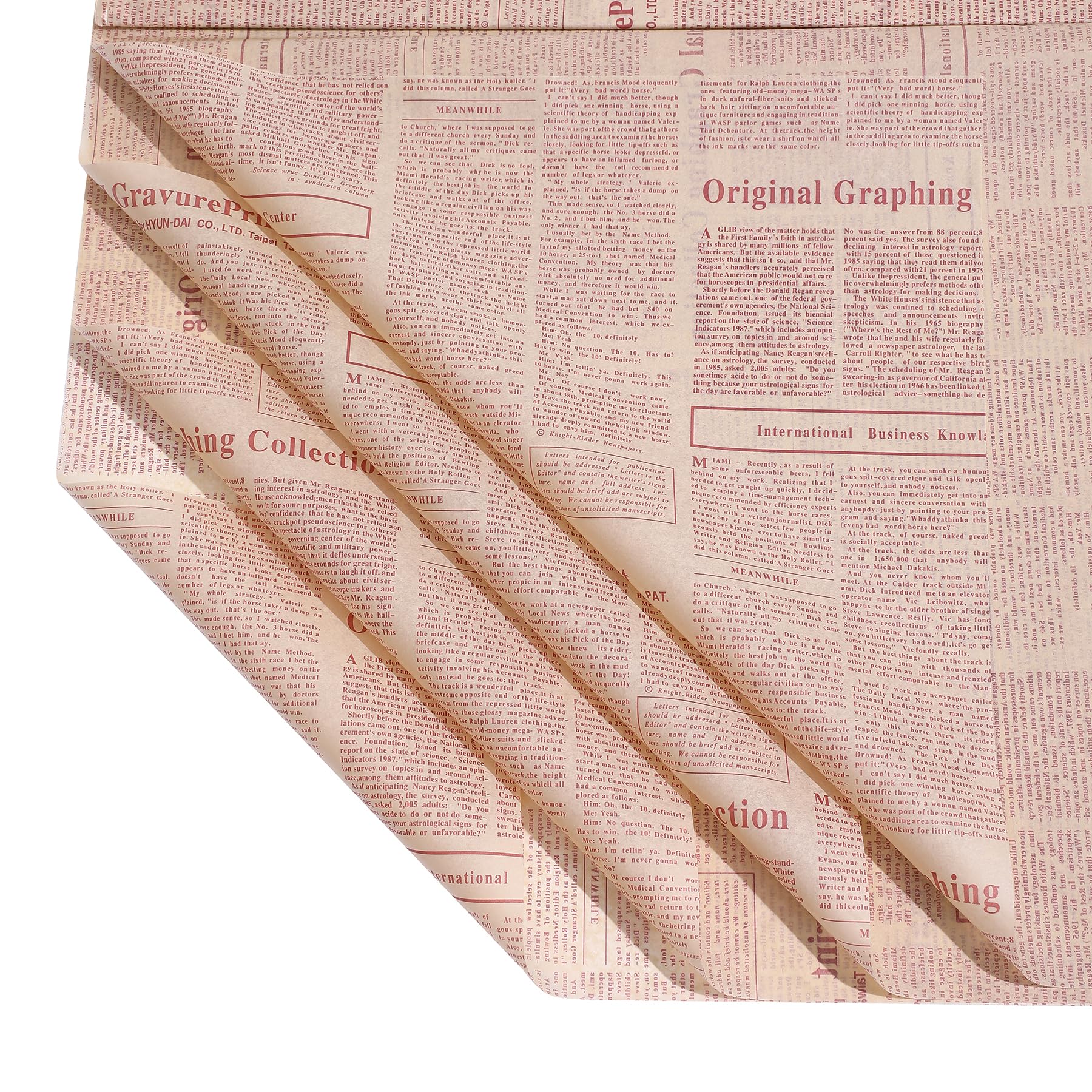 Vintage Newspaper Kraft Tissue Paper Sheets Flower Wrapping Paper for Bouquets 28pcs Red Classic Newsprint Paper Party Wedding Home Decoration