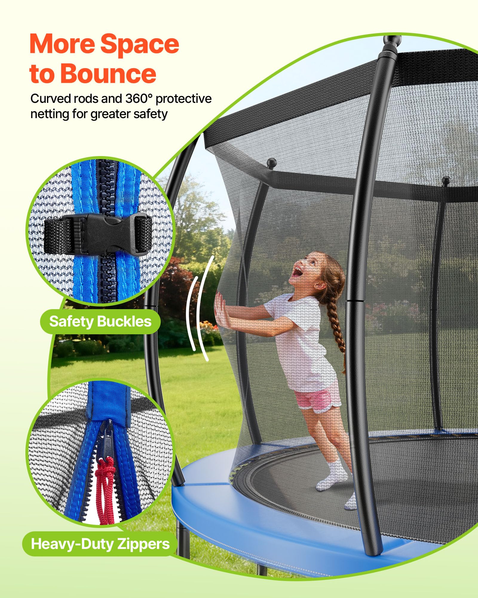 VEVOR Outdoor Trampolin Bodentrampolin 305 x 305 cm mit Sicherheitsnetz & verdickter Polsterung, ASTM-geprüft, Hochleistungstrampolin, max. 150 kg belastbares Gartentrampolin für Kinder