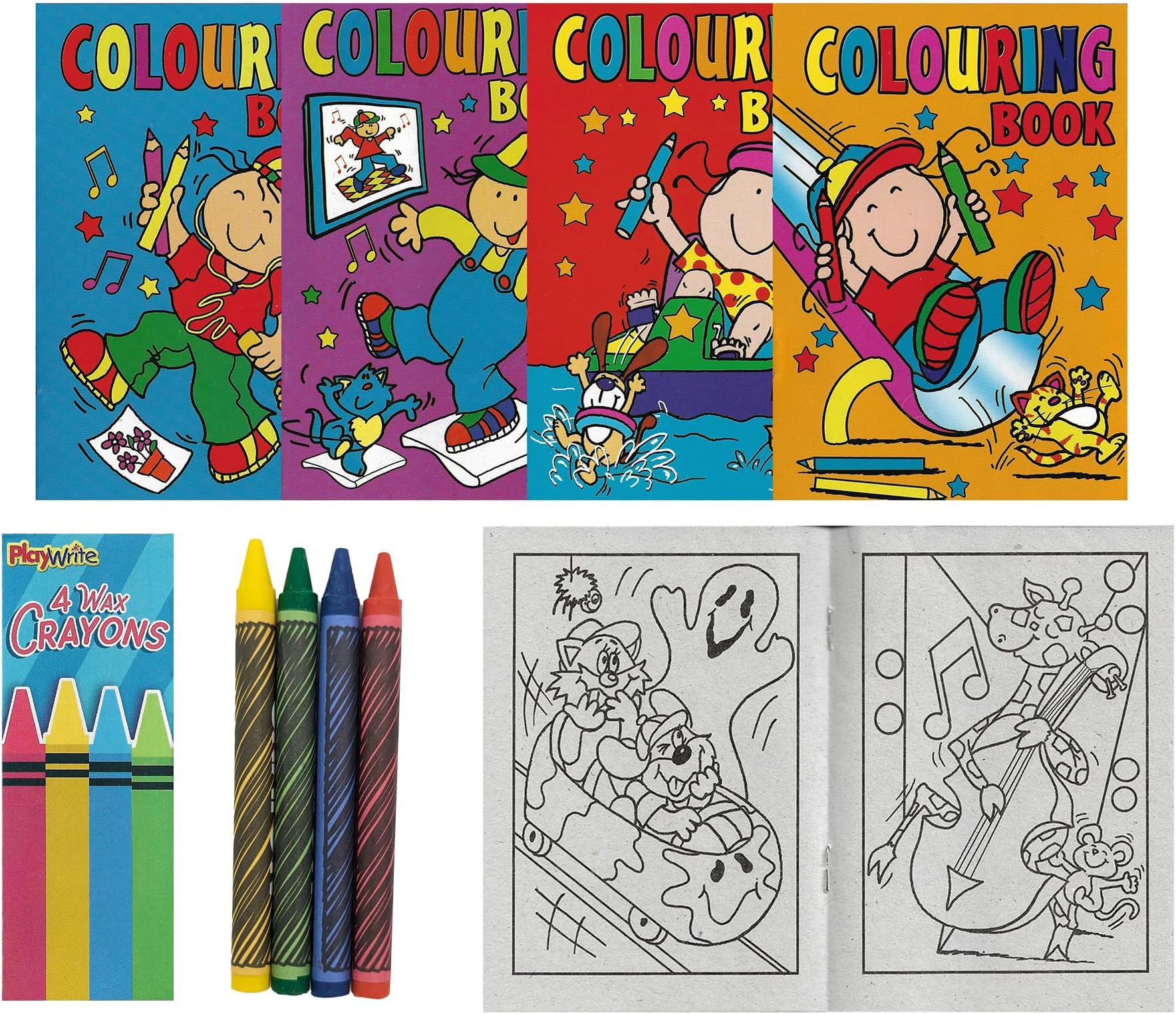 Ihoot pack of 10 a6 kids colouring books and 10 packs of crayons mini