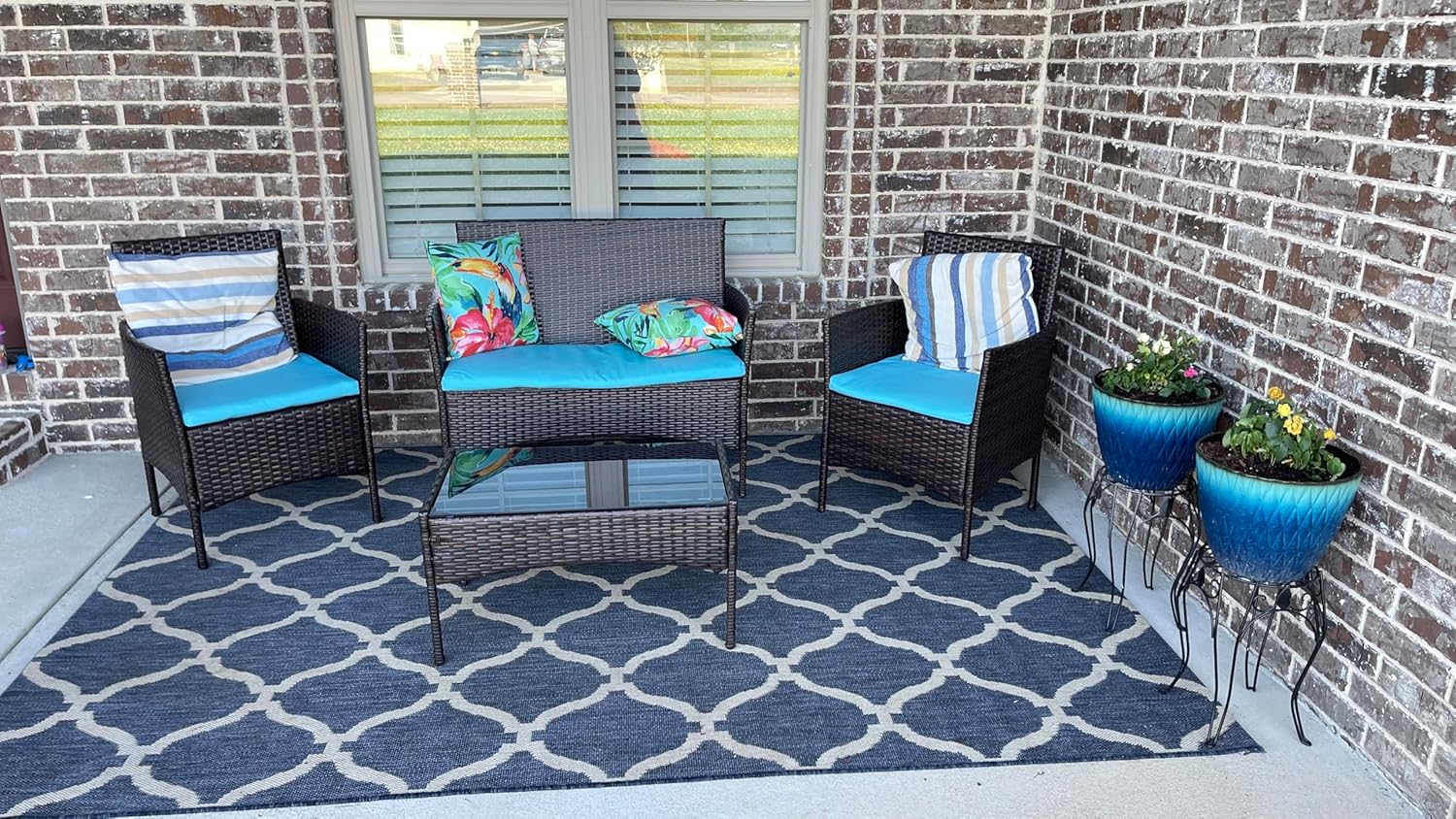 Oslimea Patio Cushion Covers for Patio Conversation Set 4-Piece, Outdoor Seat Cushions Replacement Covers for Wicker Furniture Set, Backyard Porch Garden Poolside Balcony Sets, Teal, 38x19x2, 19x19x2