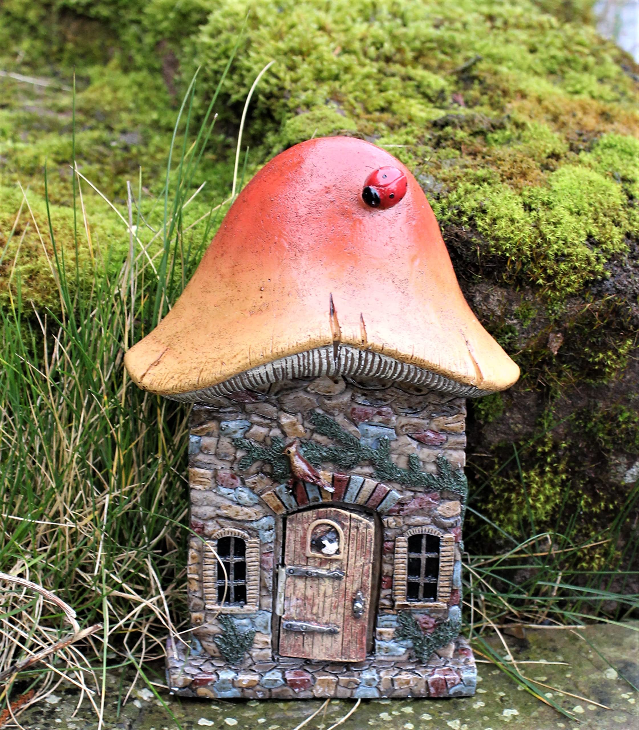 HH Home Hut Garden Fairy Ornament Door Magical Secret Enchanted Mushroom Hobbit Cherub