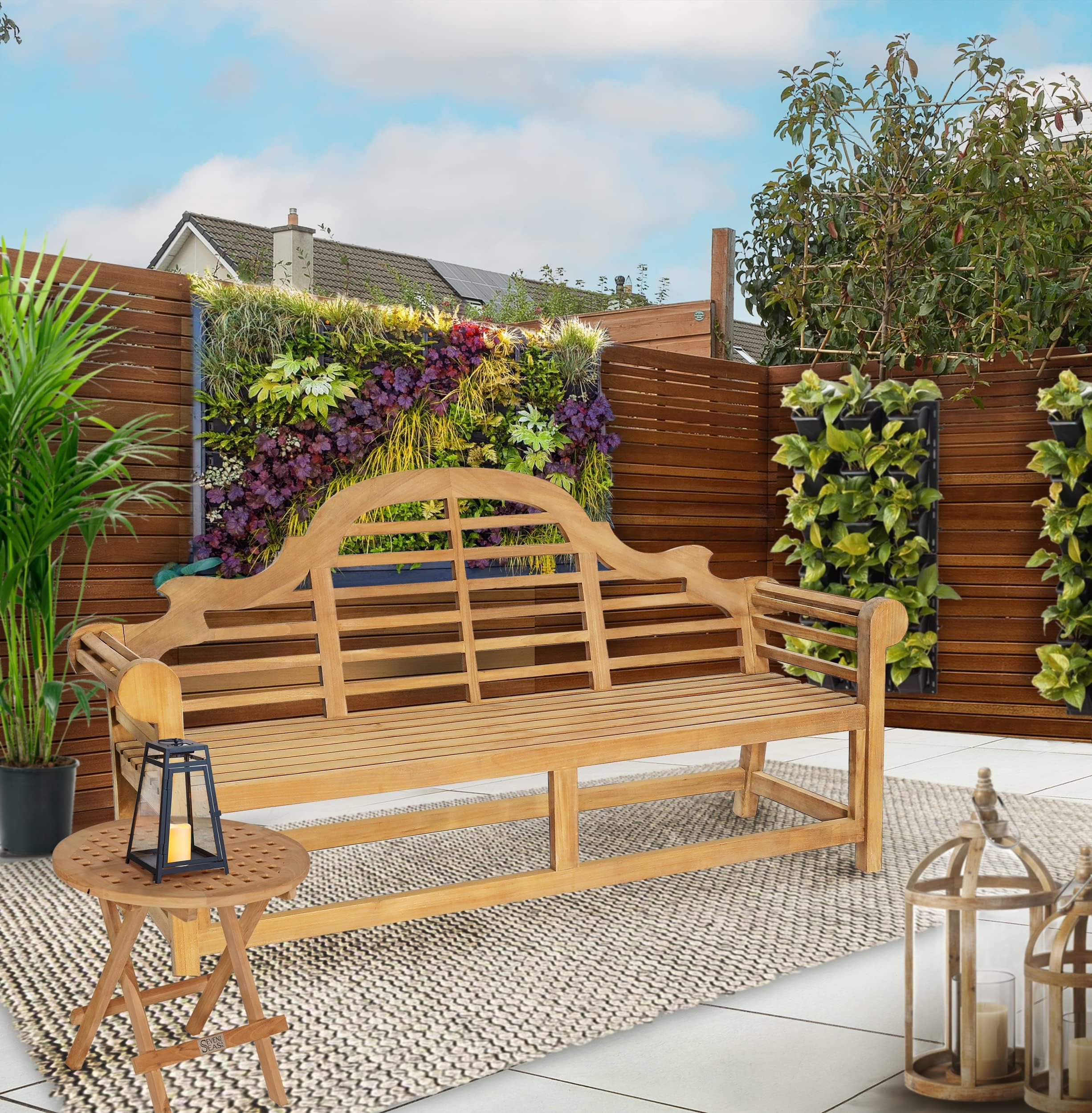 Seven Seas Teak Teak Wood Marlborough Outdoor Bench, 6 Foot, Made from Solid Weather Resistant Teak Wood
