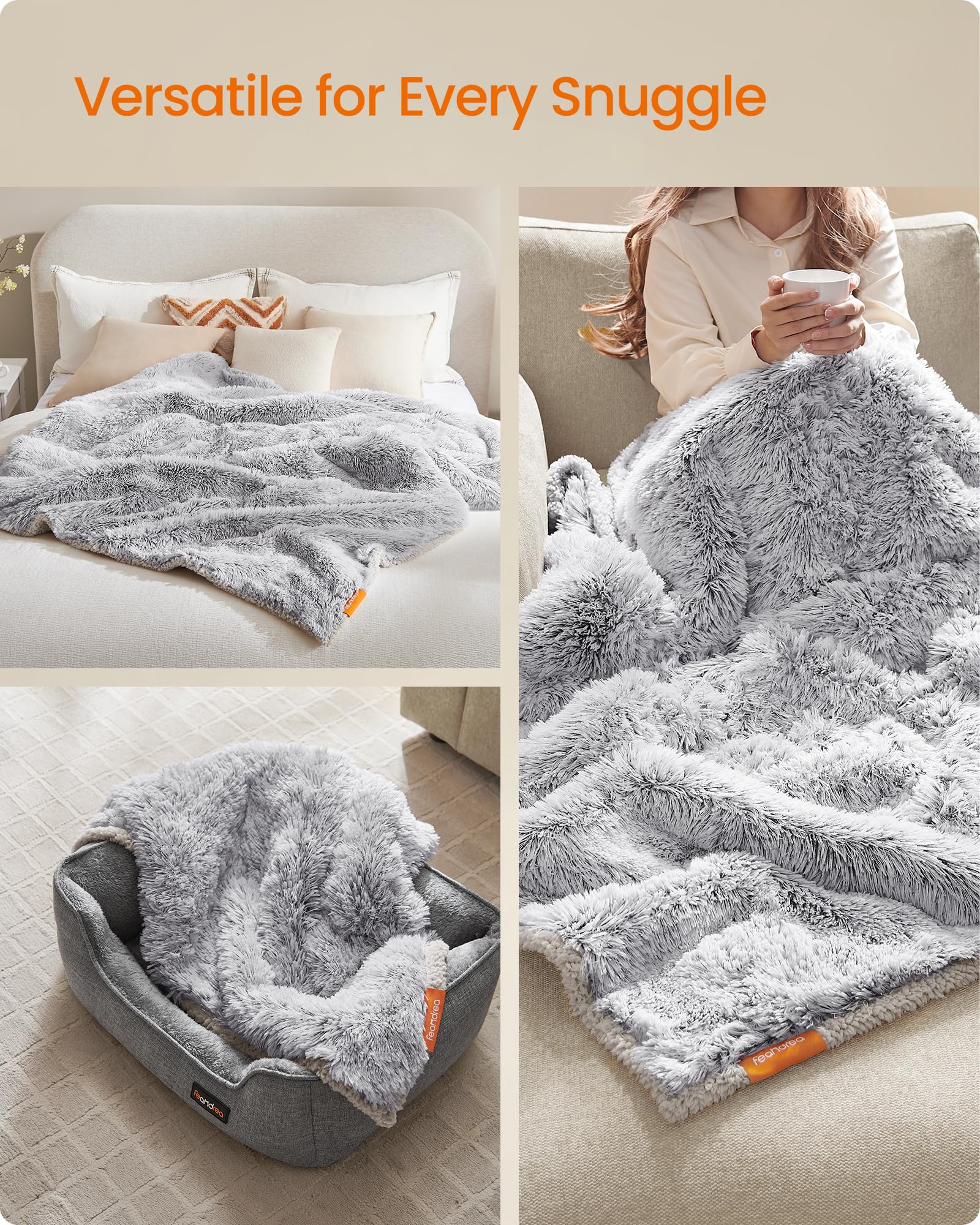 Feandrea Waterproof Dog Blanket, Long Plush Pet Blanket for Extra Large Dogs Humans, Cats, 229 x 203 cm, XXXL, Sherpa Fleece - Image 4