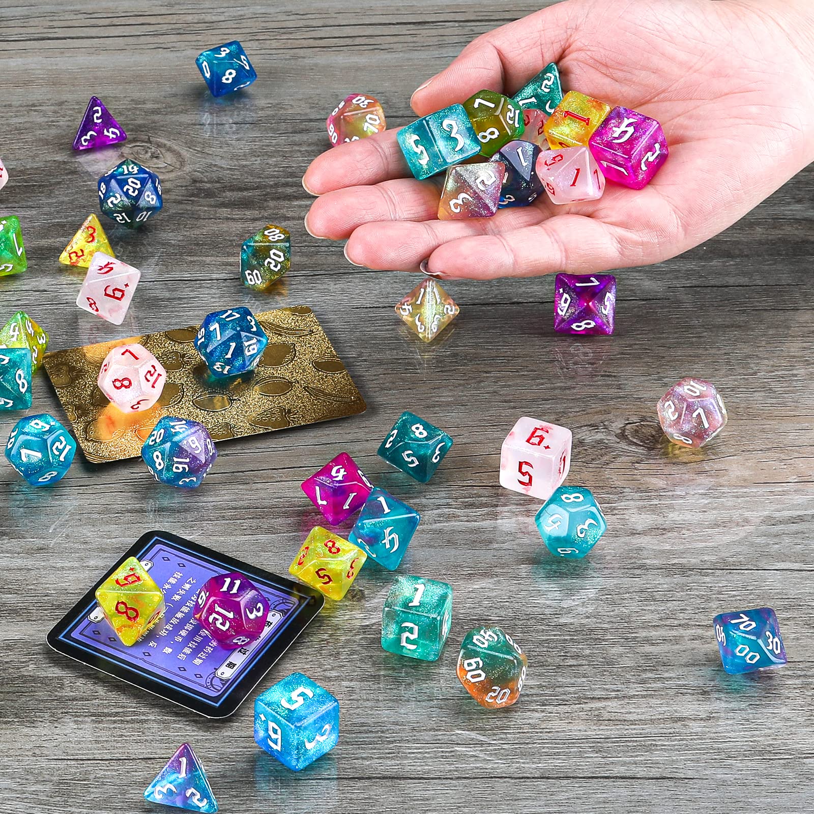 DND Dice Set, Surhugvy 7 X 7 (49 Pieces) Polyhedral Dice Set for Dungeons and Dragons DND RPG MTG Table Games Gift with 7 Pack Black Bags: 10set-70pcs