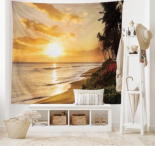 Miniatura 2 de Ambesonne Tapiz hawaiano, cálido atardecer tropical en la playa de Kaanapali en Maui Hawaii Traveling, colgante de pared ancho para dormitorio, sala