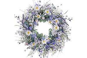 22" Spring/Summer Floral Wreath: Vibrant Daisy and Lavender Adornment for Your Home