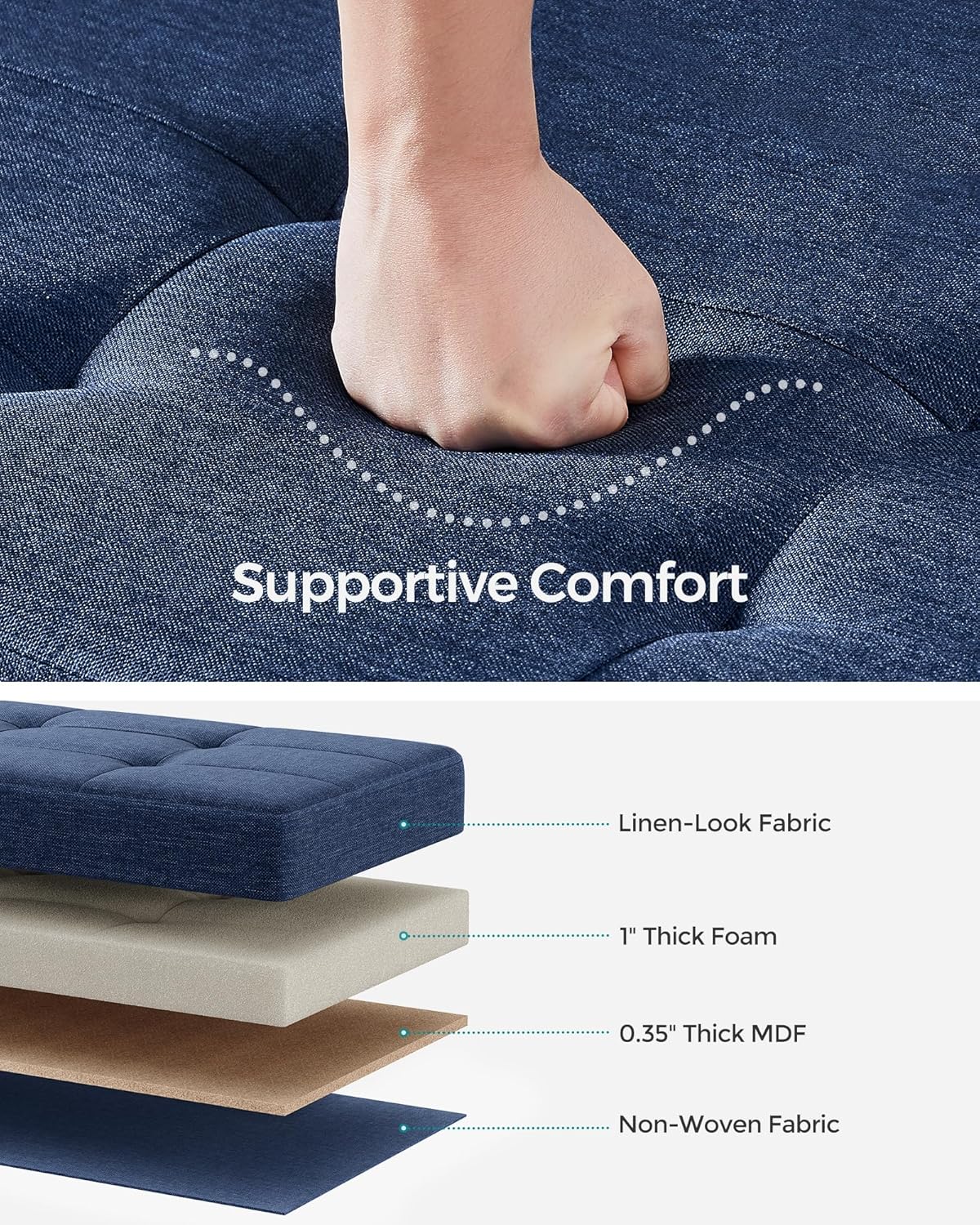 SONGMICS Storage Ottoman Bench, Foldable Foot Rest with Legs, 15 x 43 x 15.7 Inches, End of Bed Bench, Storage Chest, Load up to 660 lb, for Living Room, Bedroom, Entryway, Midnight Blue ULSF018I01 - Image 4