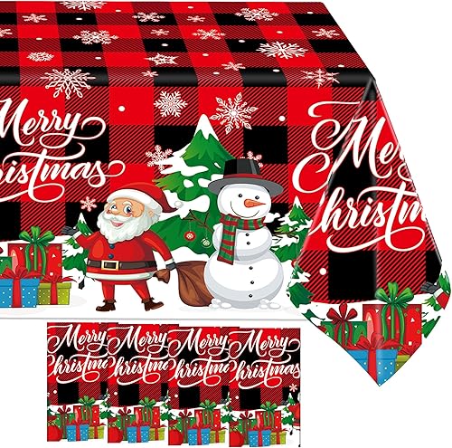 4 manteles de plástico de Navidad con diseño de muñeco de nieve de invierno, copos de nieve, mantel rectangular para Navidad, invierno, vacaciones,
