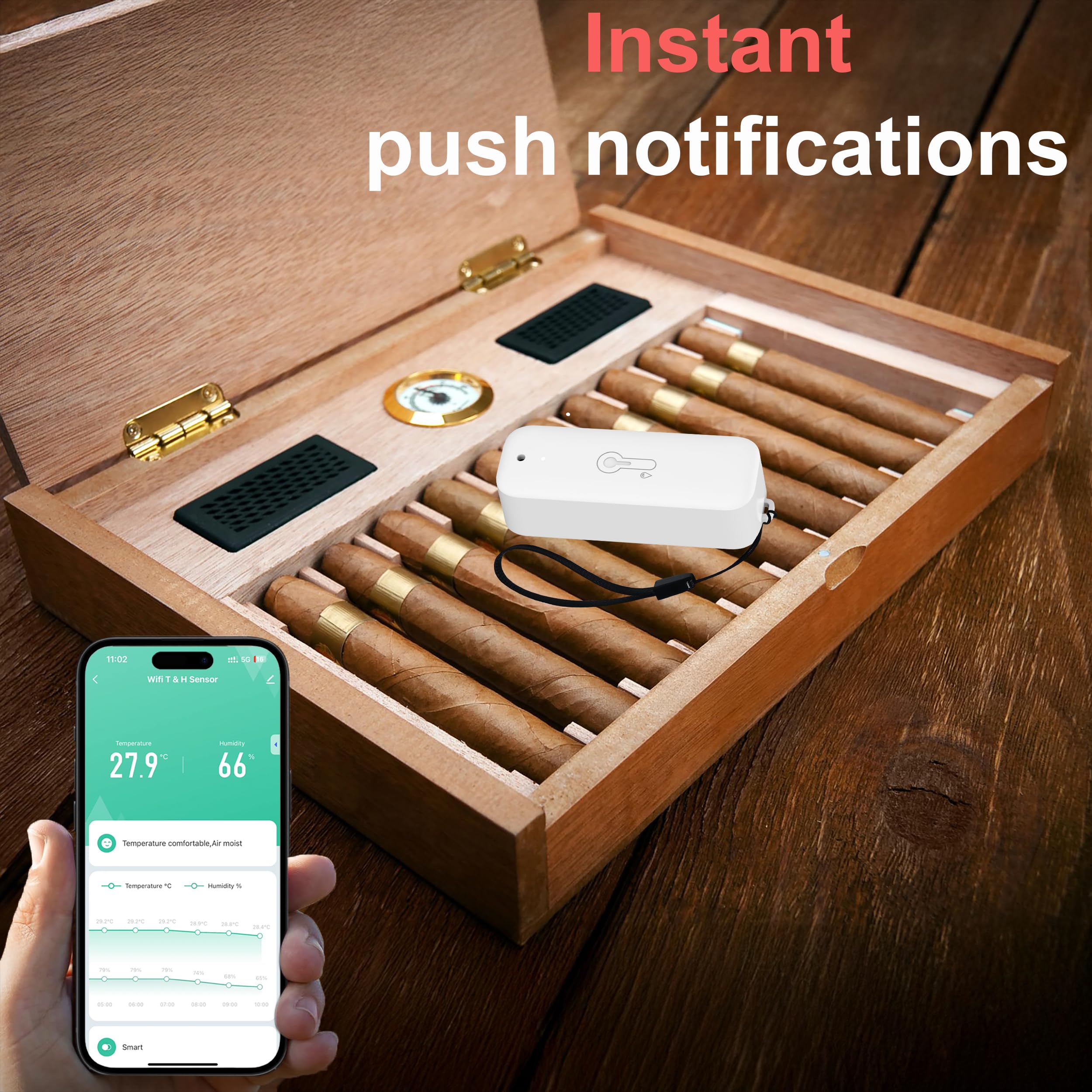 Sensor de termómetro e higrómetro Wifi, sensor de temperatura y humedad con alarma de notificación de aplicación remota, compatible con Alexa (4 pieza)