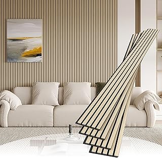 4 Pack Wood Slat Wall Wood Paneling,95 x 8 in Soundpoof Wooden Engineere...