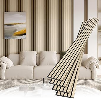POHARE 4 Pack Wood Slat Wall Wood Paneling,95 x 8 in Soundpoof Wooden Engineered Wooden Slat Wall Panels,Stylish Acoustic Wall Panels for Interior Walls Decor with Felt Backing,Natural