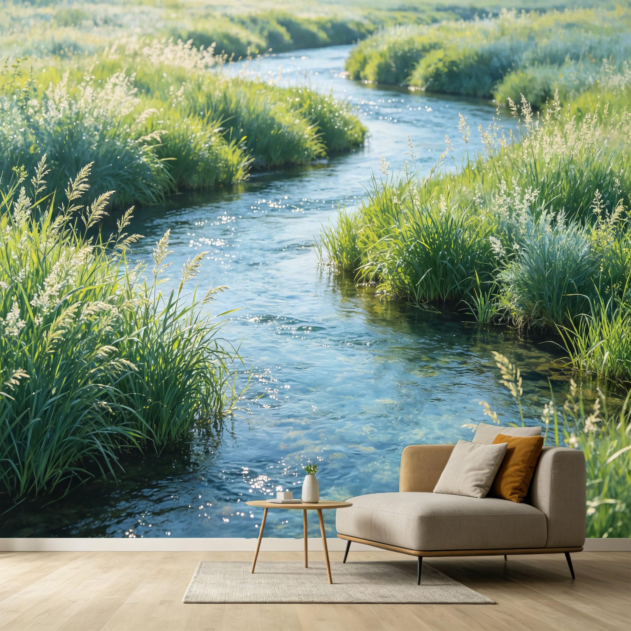 Custom Size Wall Murals Serene River Landscape Water Reflection Lush Vegetation Nature Scene SelfAdhesive Wall Fabric Removable Large Wallpaper for Photo Living Room