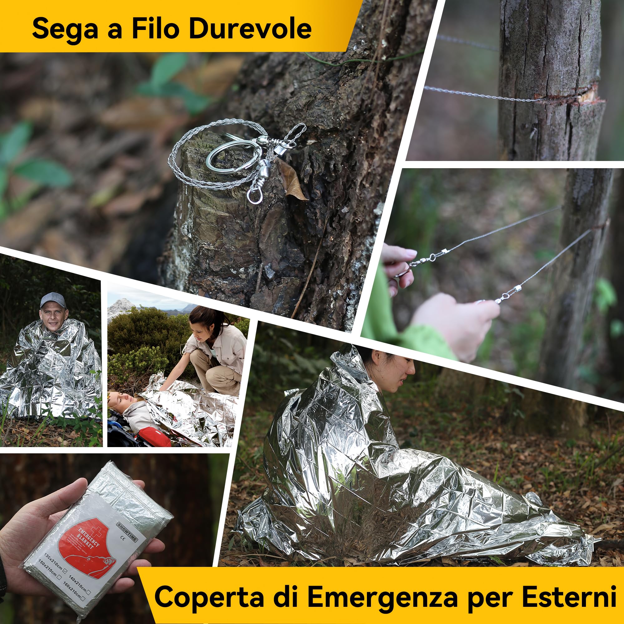14 in 1 Survival Kit Kit di Sopravvivenza Multiuso, Usato per Esterna First Aid Kit per Gli Sport all'Aria Aperta, Campeggio, Alpinismo, Pietra Focaia / Coperta Termica / Fischio / Bracciali Paracadute